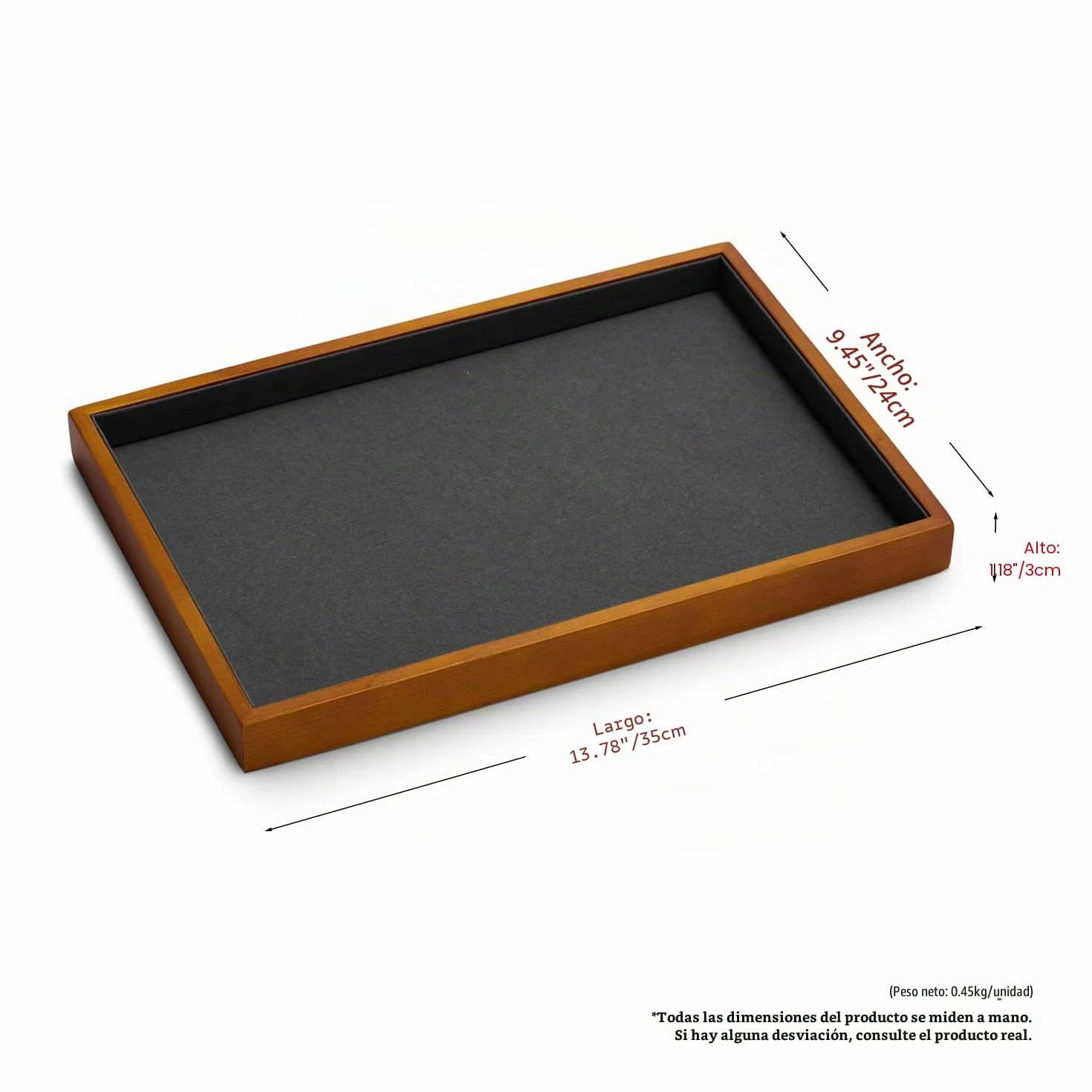 Oirlv Bandeja Plana De Madera Para Joyas, Anillos, Pulseras, Relojes, Llaves, Expositor (Gris)