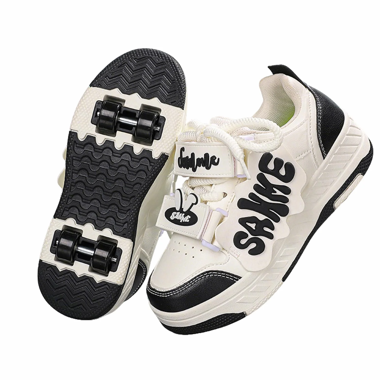 Hixingo Zapatillas con Ruedas, Multifuncionales 2 en 1 Zapatillas Patines, Resistentes al Desgaste Calzado de Skateboarding con Gancho y Bucle para Principiantes, Niños
