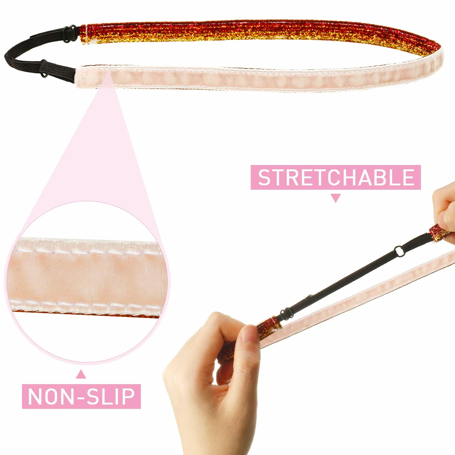 10 Diademas de Purpurina Brillante Diadema Deportiva Antideslizante para Correr Paquete de Diademas Elásticas de Tela Terciopelo de Niña Accesorio de Cabello de Moda (0,4 pulgadas/ 1 cm)