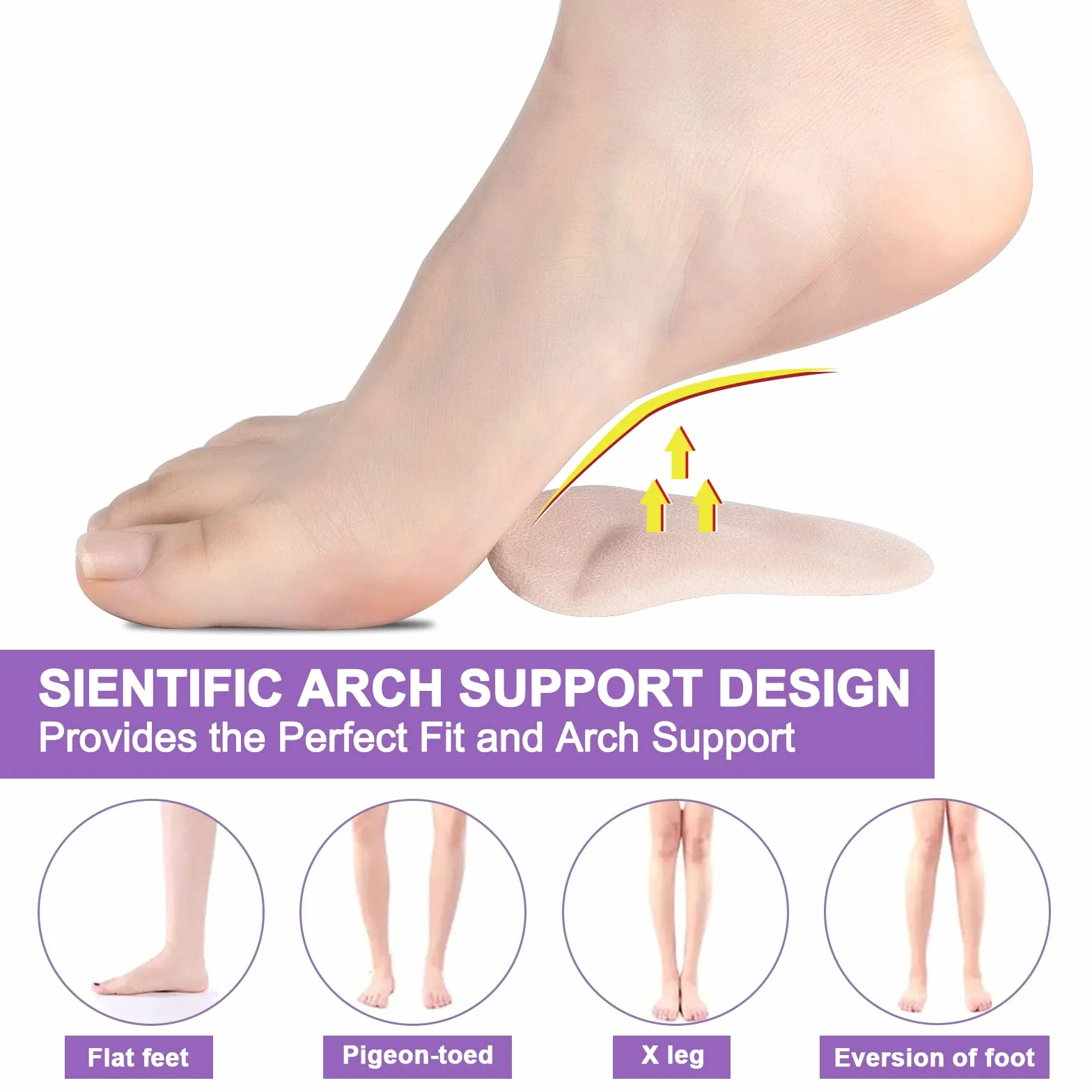 Plantillas de Soporte de Arco de Gel, 6 Pares Almohadillas Adhesivas de Arco Alto Ortopédico de Silicona para Pies Planos y Fascitis Plantar, Aliviar la Presión y el Dolor de Pies, Unisex