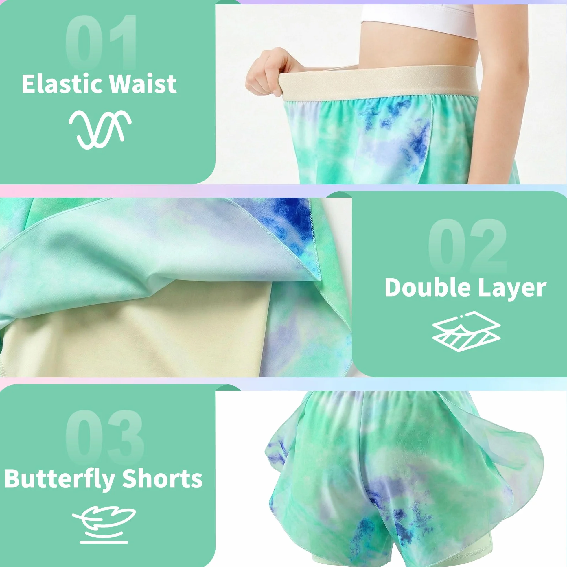Pantalones Cortos de Ciclismo para Niñas, 2 en 1 Secado Rápido Deportivos Pantalón con Falda y Forro Cintura Elástica Transpirables Tenis Baile y Carrera Shorts para Niños 5-13 Años