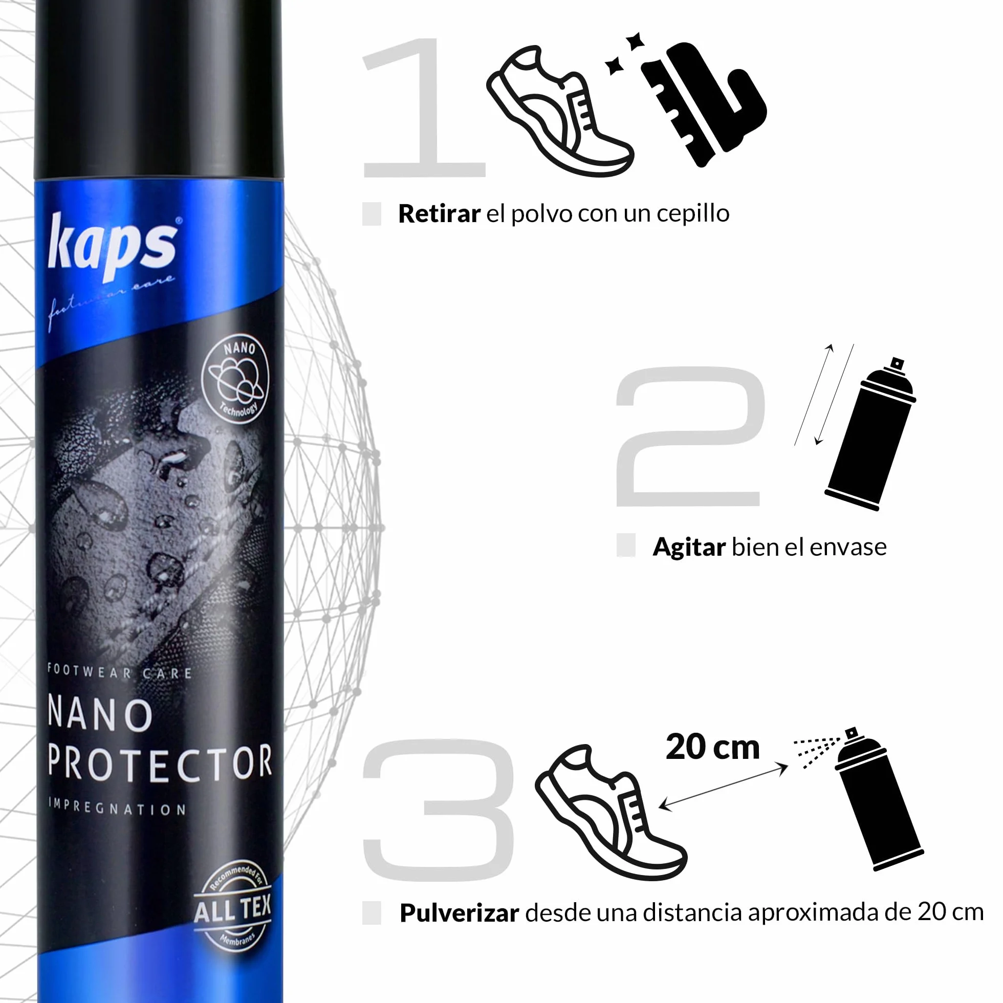 Kaps Nano Protector, Set de 2x 400ml, Spray Protector de Calzado Resistente al Agua para Cuero, Nobuck, Ante, Textiles y Materiales TEX, Repele la Humedad y la Suciedad