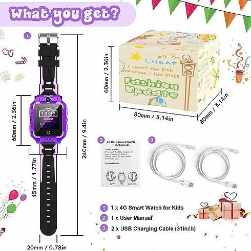 OKYUK Reloj Inteligente GPS 4G para Niños 4-12 años con Llamadas Bidireccionales, SOS, WiFi, Pantalla Táctil Impermeable