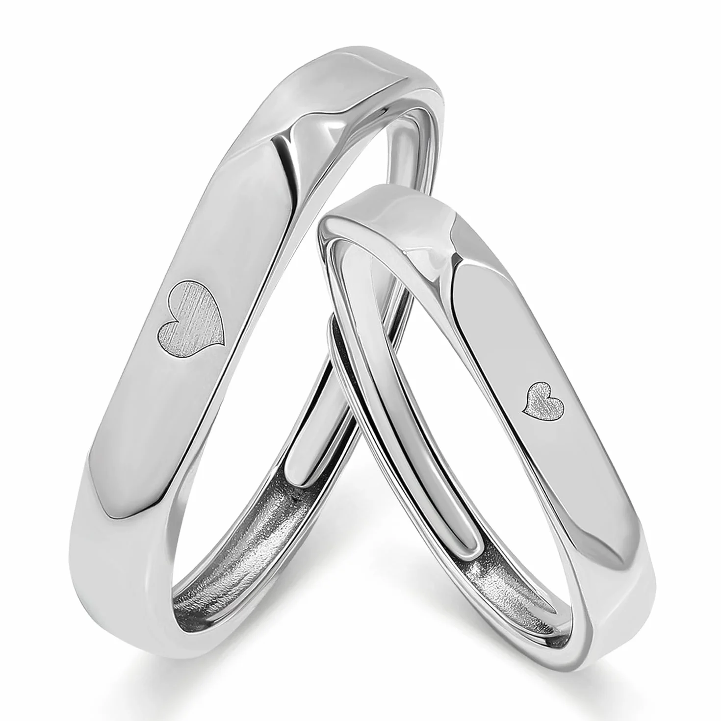 Meissa Anillos de Compromiso Boda Plata de Ley 925 para Pareja Novios Ajustables con Dos Corazones y San Valentín (Juego de Dos Anillos)