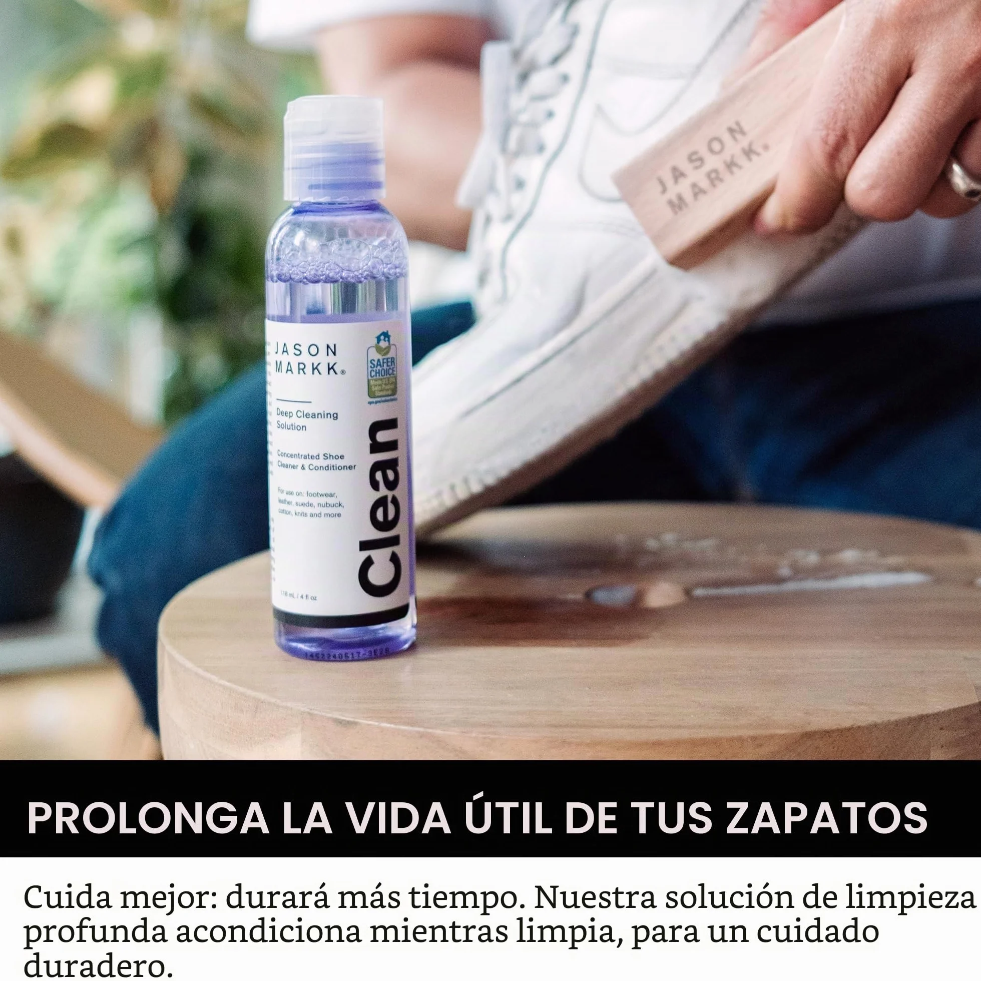 Jason Markk Solución de Limpieza Profunda, Limpiador de Zapatos, Cuidado de Entrenadores, Limpia y acondiciona, Ideal para Calzado, Seguro para Cuero, Gamuza, Nobuck, algodón, Puntos, 8 onzas