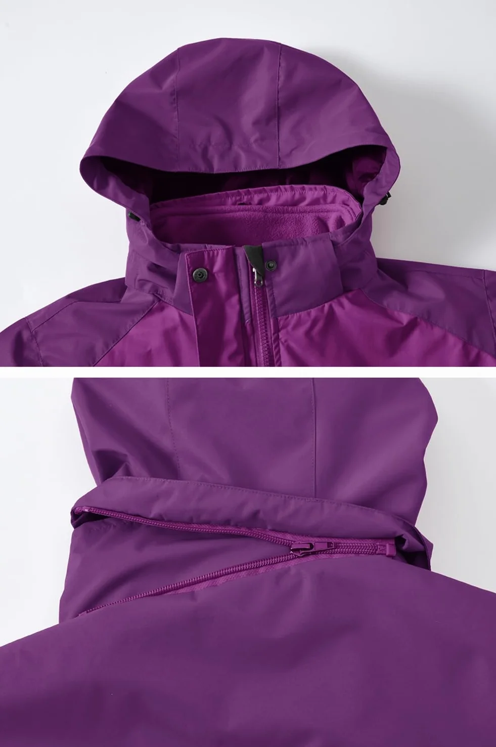 YSENTO Chaqueta de esquí 3 en 1 para mujer, chaqueta de forro polar, impermeable, resistente al viento, cálida y funcional, para exteriores, con capucha desmontable