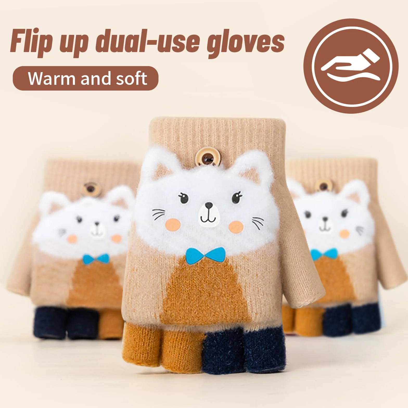 Guantes de Invierno Convertibles para Niños y Niñas de 6 a 15 Años - Térmicos, Sin Dedos, Con Tapa Abatible, Cálidos y Elásticos