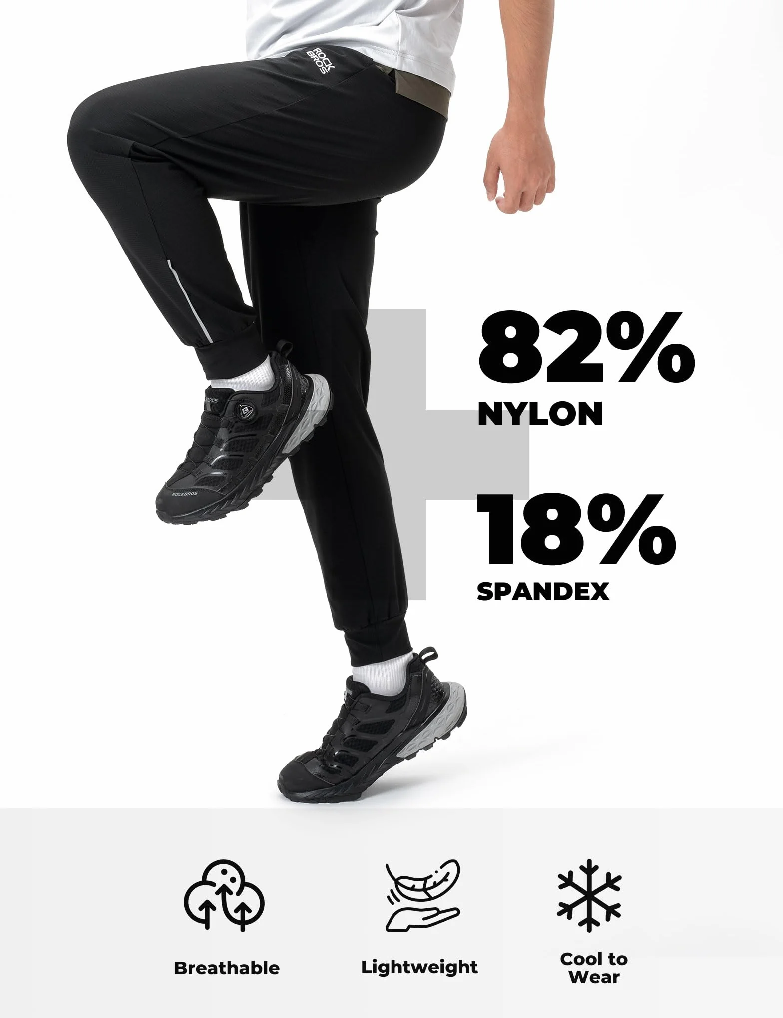 ROCKBROS Pantalones Largos de Ciclismo para Hombre, Pantalón con Bolsillos Ligero, Transpirable y Secado Rápido, Reflectantes para Entrenamiento Running Bicicleta de Carretera y MTB, Negro