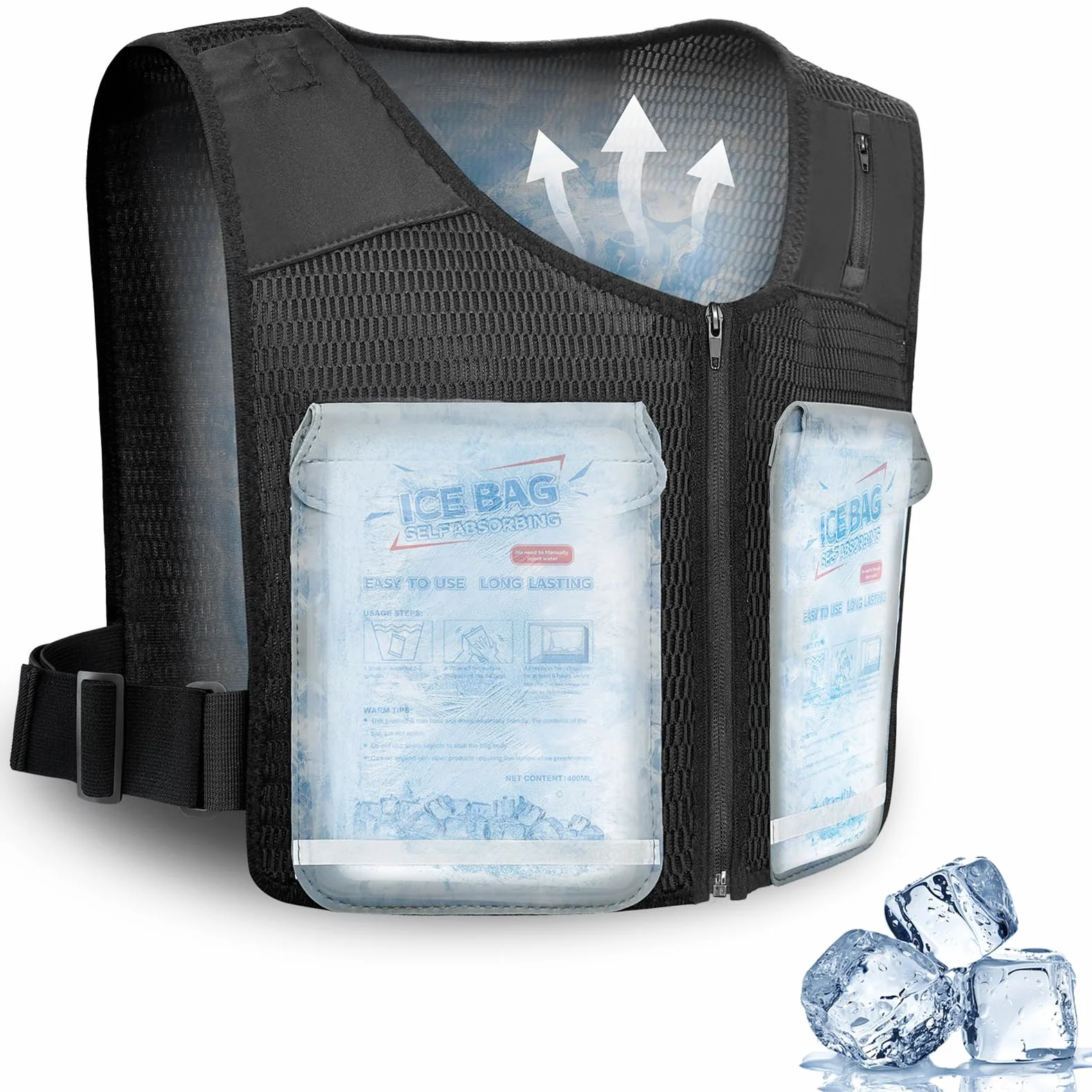 FERNIDA Chaleco refrigerante unisex reflectante ajustable con bolsas de hielo para pesca, ciclismo, correr, jardinería, construcción, tiempo de enfriamiento prolongado