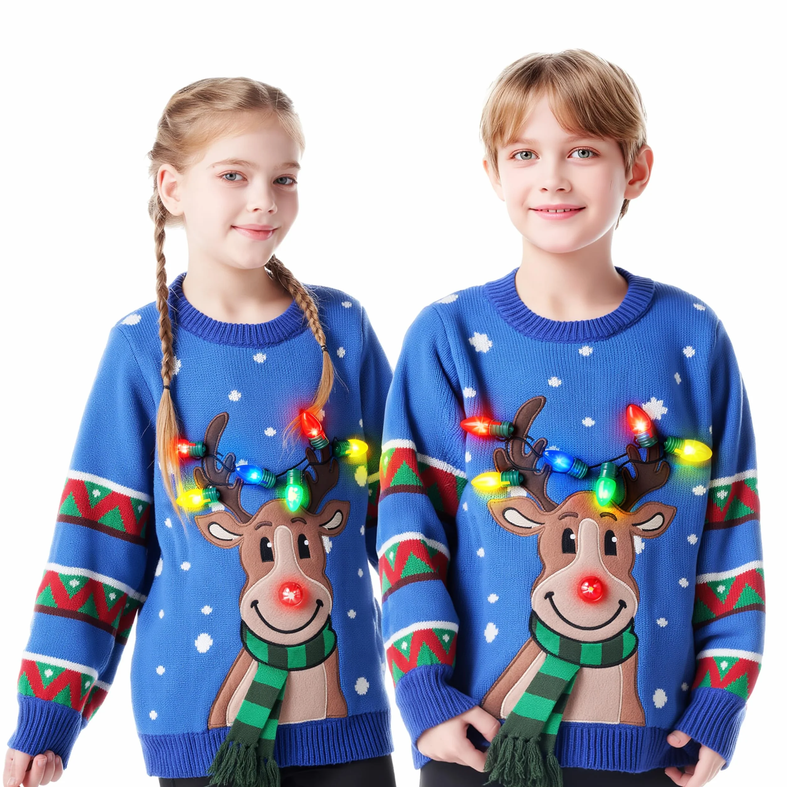 JOYIN Suéter de Navidad para niños con iluminación LED, feo suéter navideño con bombillas integradas para niñas y niños