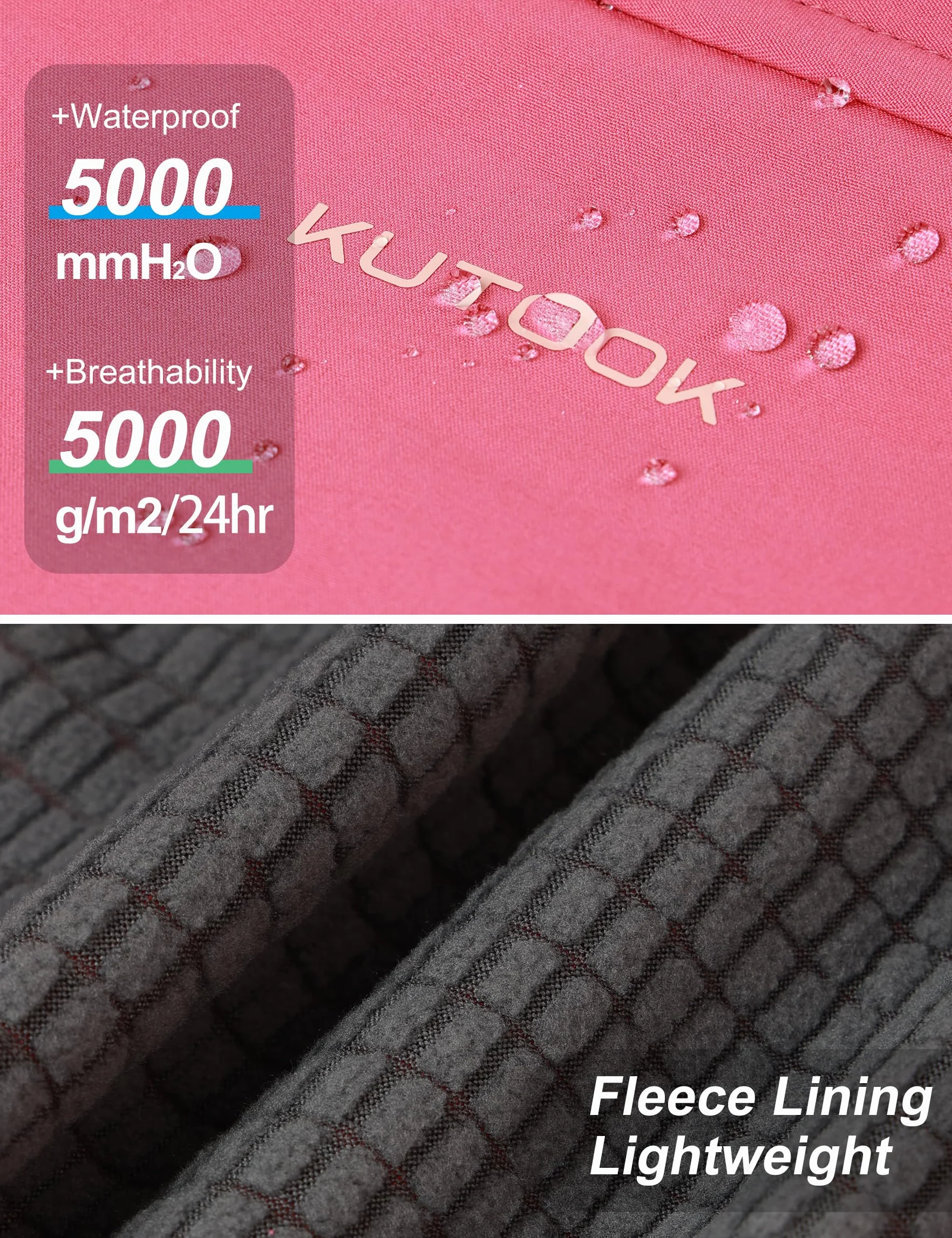 KUTOOK Chaqueta Softshell Impermeable para Mujer Invierno Transpirable ligera desmontable Running Senderismo Esquí Ciclismo HC402