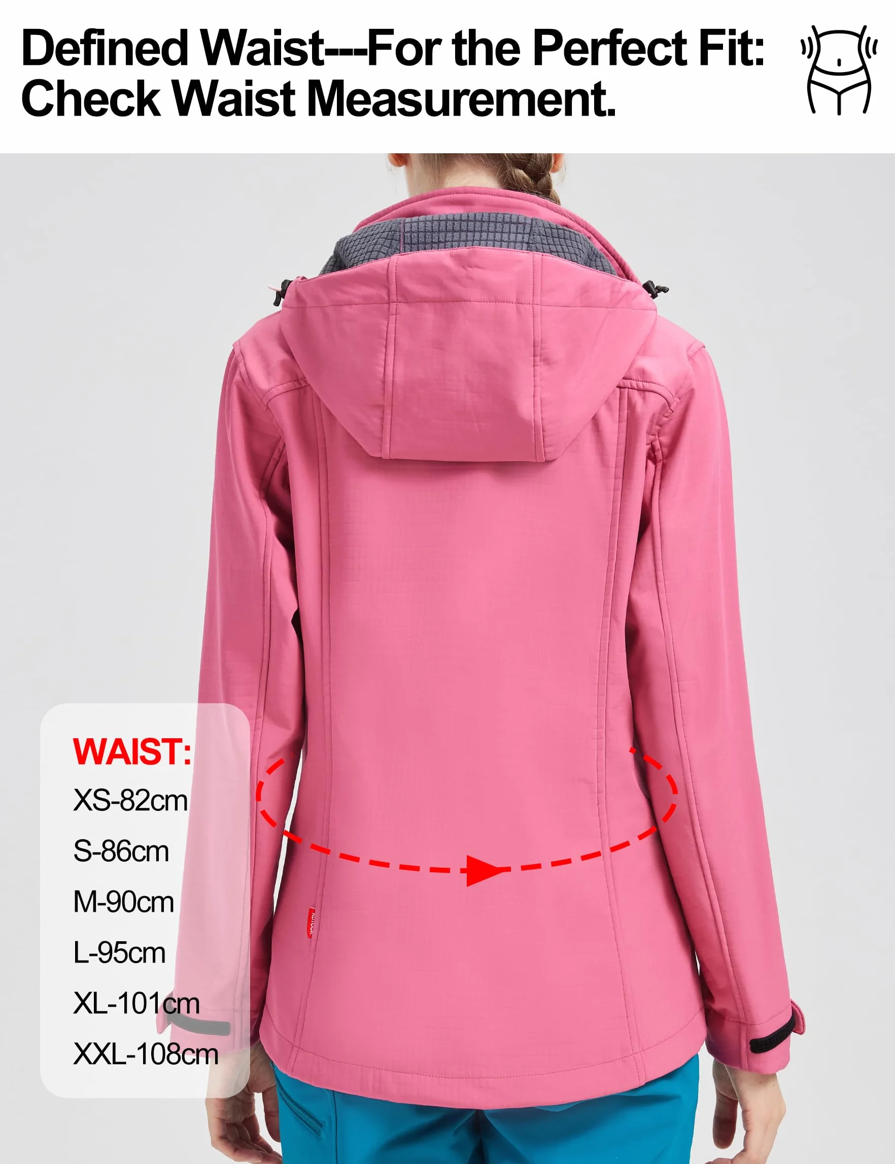 KUTOOK Chaqueta Softshell Impermeable para Mujer Invierno Transpirable ligera desmontable Running Senderismo Esquí Ciclismo HC402