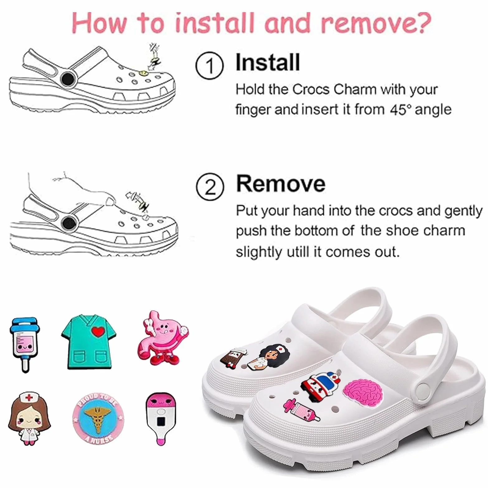 40 PCS Nurse Doctor Accesorios para Crocs Shoes,Medical Care SeriesCrocs Accesorios DIY,zapatos de enfermera, colgantes para adolescentes, mujeres y hombres, Cloruro de