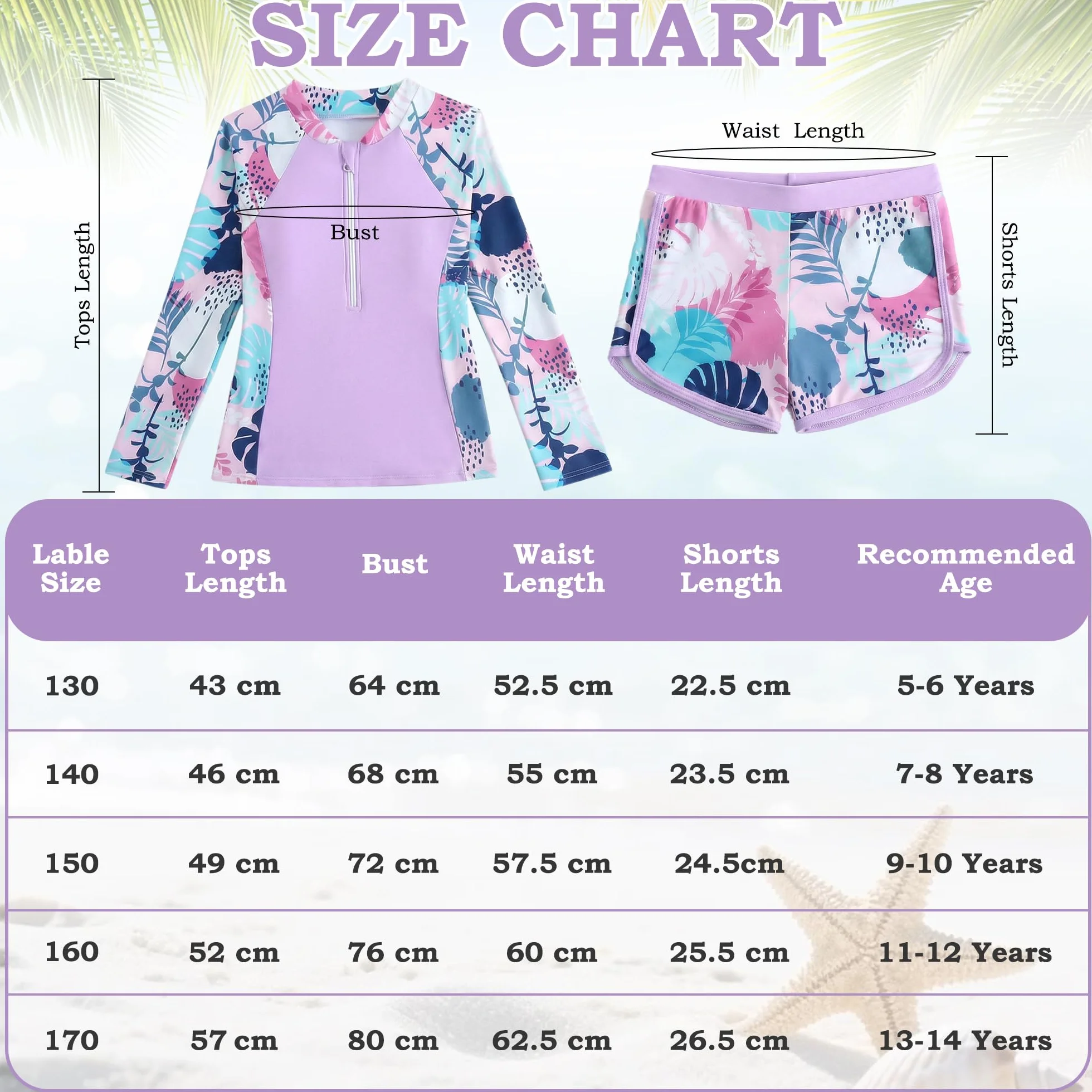Traje de Baño Niña 2 Piezas Manga Larga Protección Solar, Estampado Top con Cremallera y Shorts Secado Rápido, Bañador Suaves Rash Guard Playa Piscina Ropa para 5-13 Años