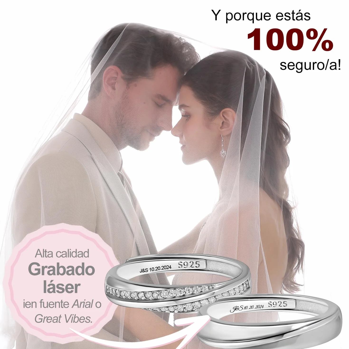 Meissa Anillo de pareja plata 925 Anillo de compromiso Anillos ajustables Joyería de boda hecha a mano Anillos de banda tamaño 4-21,25 (Grabado)