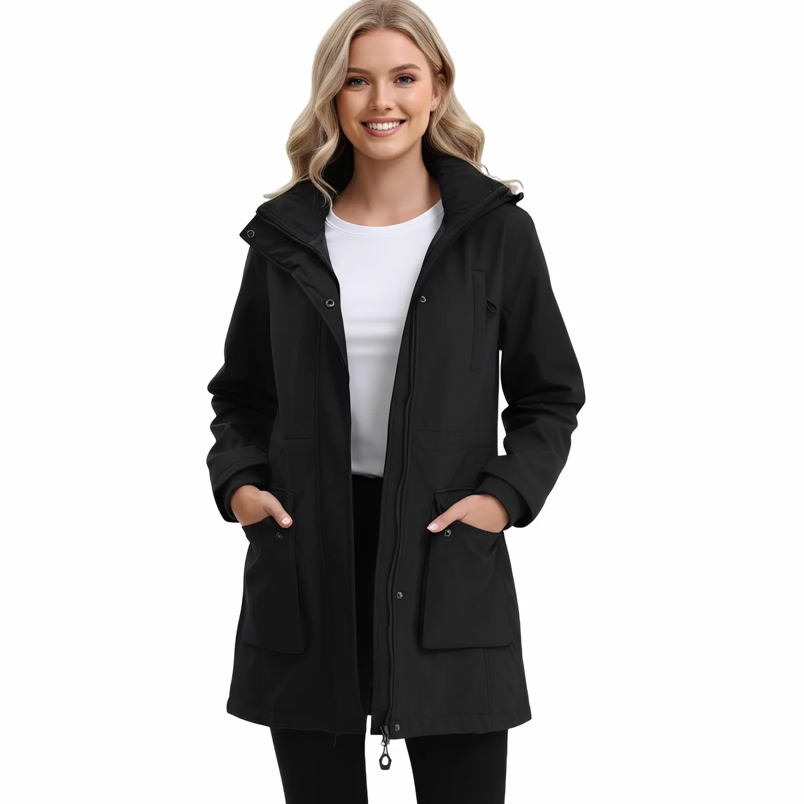 Chaqueta Impermeable Mujer Chaquetas Entretiempo Soft shell largas Abrigo Exteriores Capucha Cortavientos