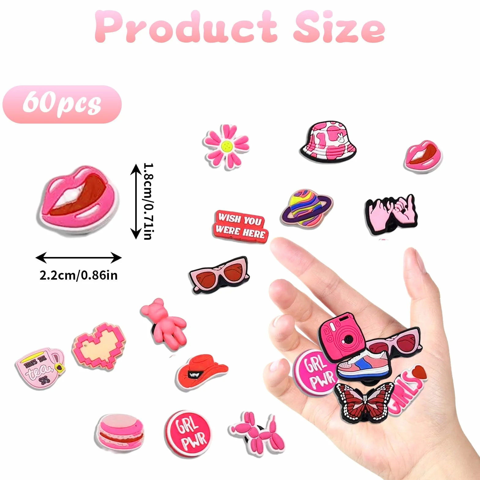 60 Piezas Pin Crocs, PVC Shoe Charms, Jibbitz Crocs, Accesorios Crocs, Pines para Zapatos de Crocs, Adornos de Zapatos, para Adultos, Niños y Niñas