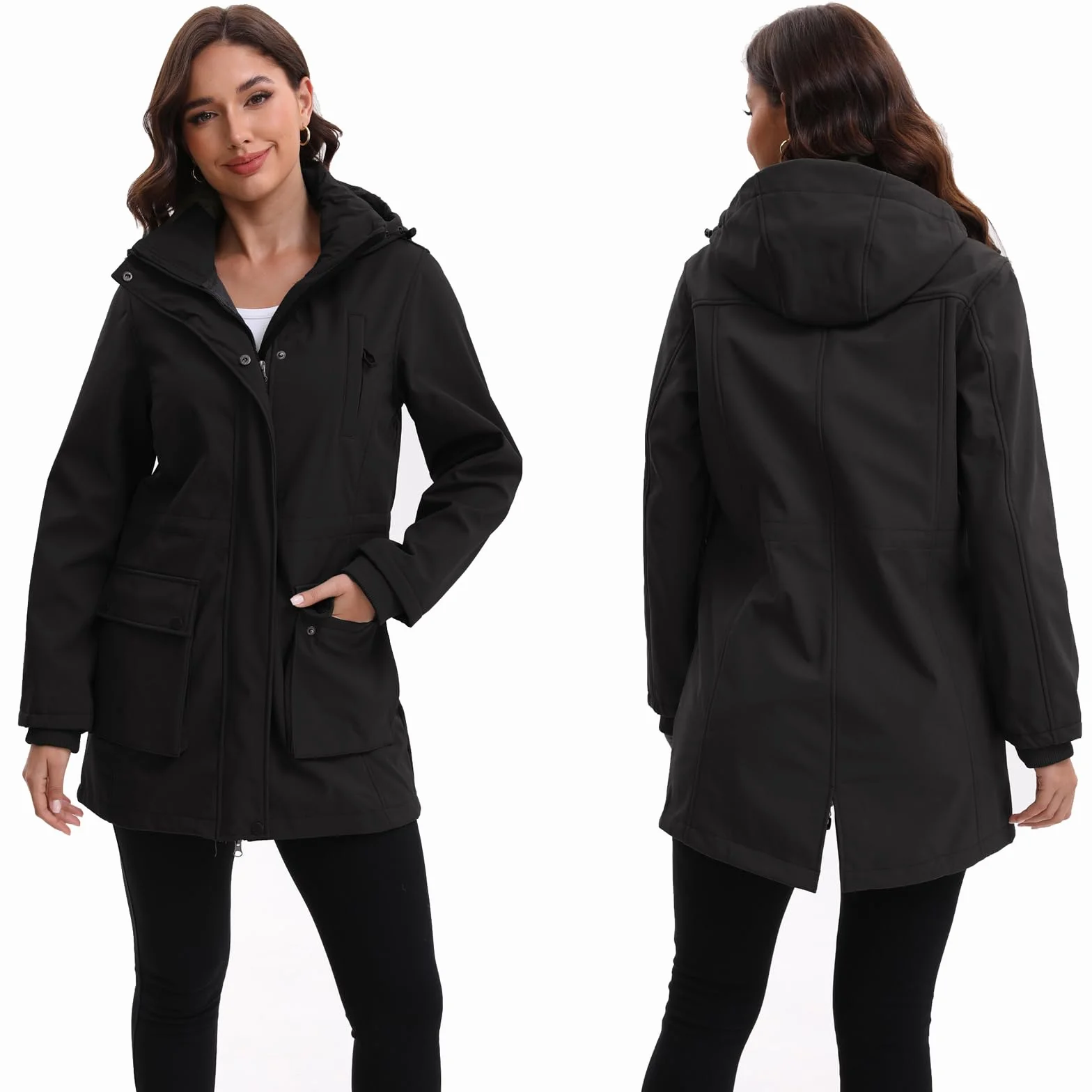 Chaqueta Impermeable Mujer Chaquetas Entretiempo Soft shell largas Abrigo Exteriores Capucha Cortavientos