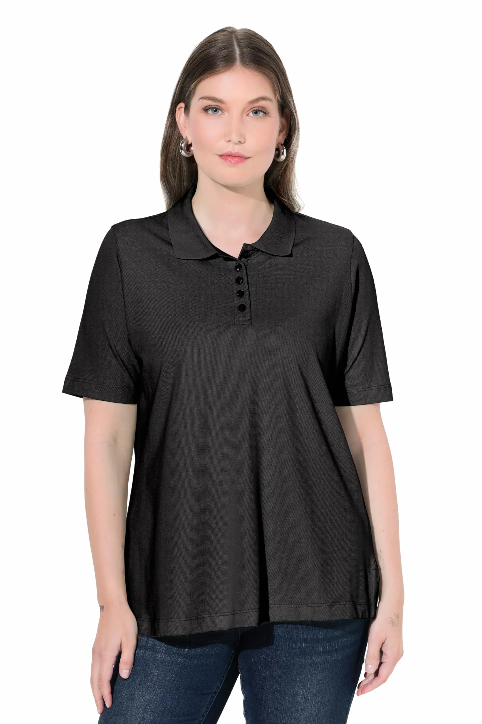 Ulla Popken Poloshirt, Längere Knopfleiste, Polokragen, Halbarm Camiseta Mujer (Pack de 1)