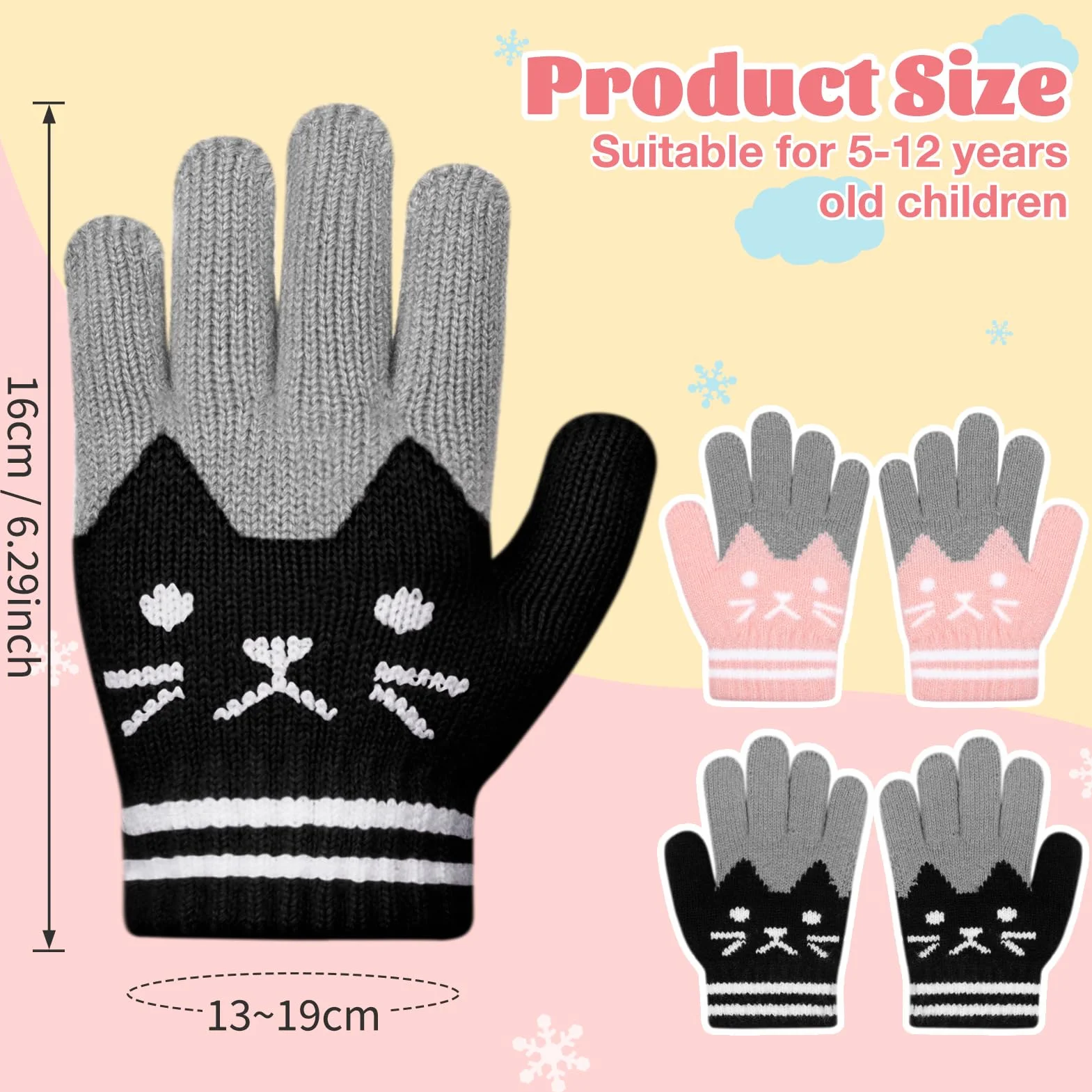 Becellen 2 Pares Guantes Invierno Niñas, Lindos Térmicos Guantes Dedo Completo Mágicos Guantes para Niños Uso Diario