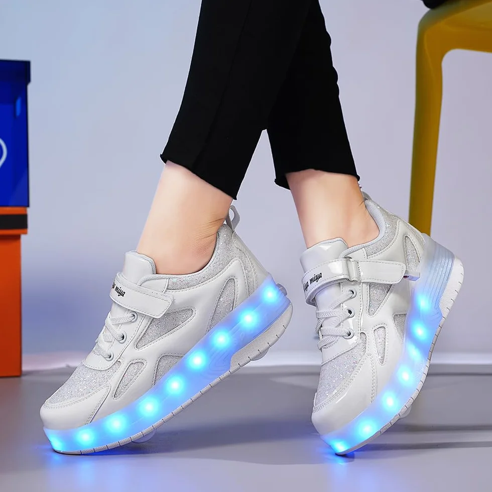 USB Recargar Skateboarding Zapatos Luces LED Coloridos Parpadeante Zapatos de Skate Zapatillas Calzado Deportes de Exterior Gimnástico Sneakers Navidad para Chico