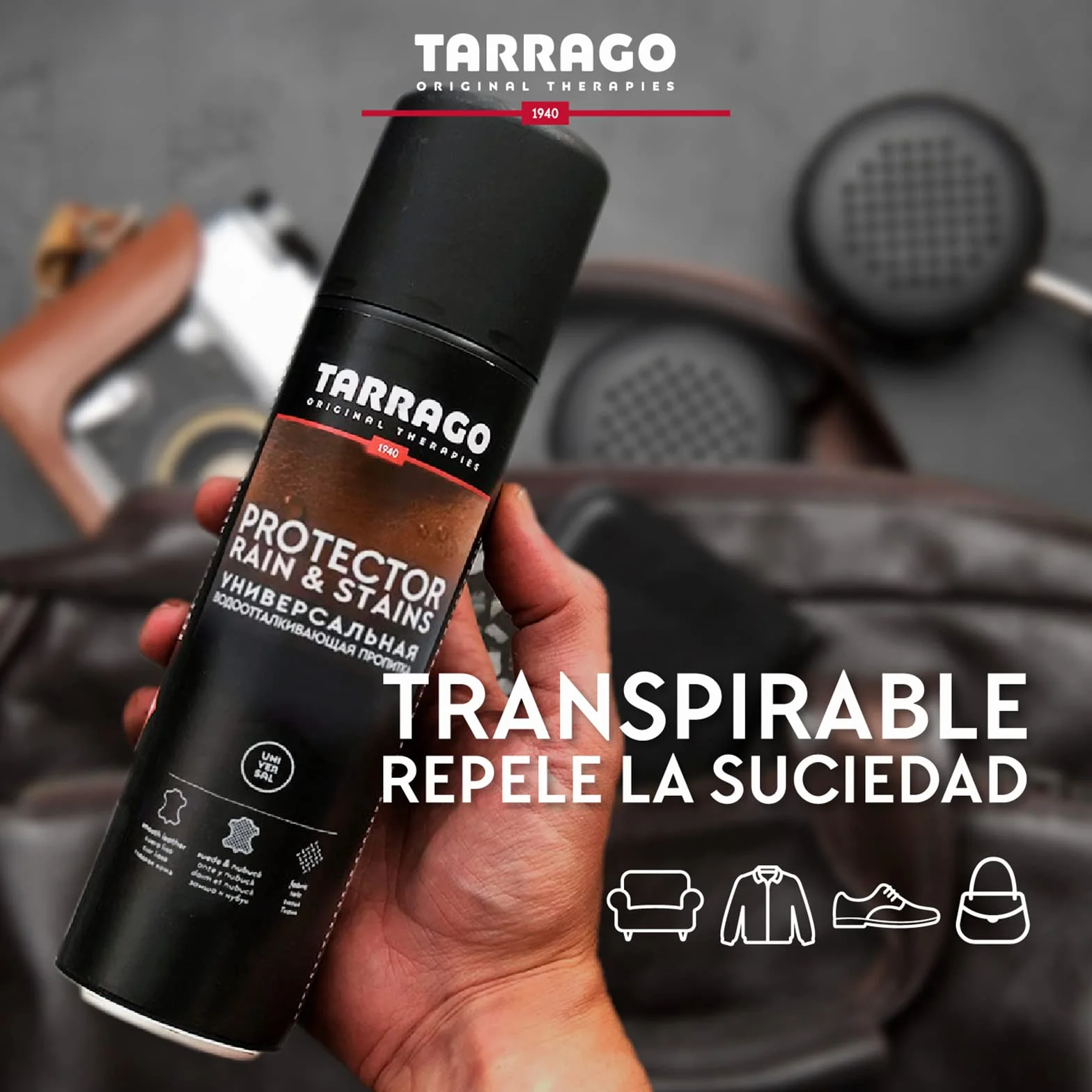 Tarrago Protector Universal 100 ml – Spray Impermeabilizante Invisible para Calzado y Prendas | Cuero, Ante, Nobuck y Textiles | Repele Agua y Suciedad | Mantiene la Transpirabilidad | Incoloro