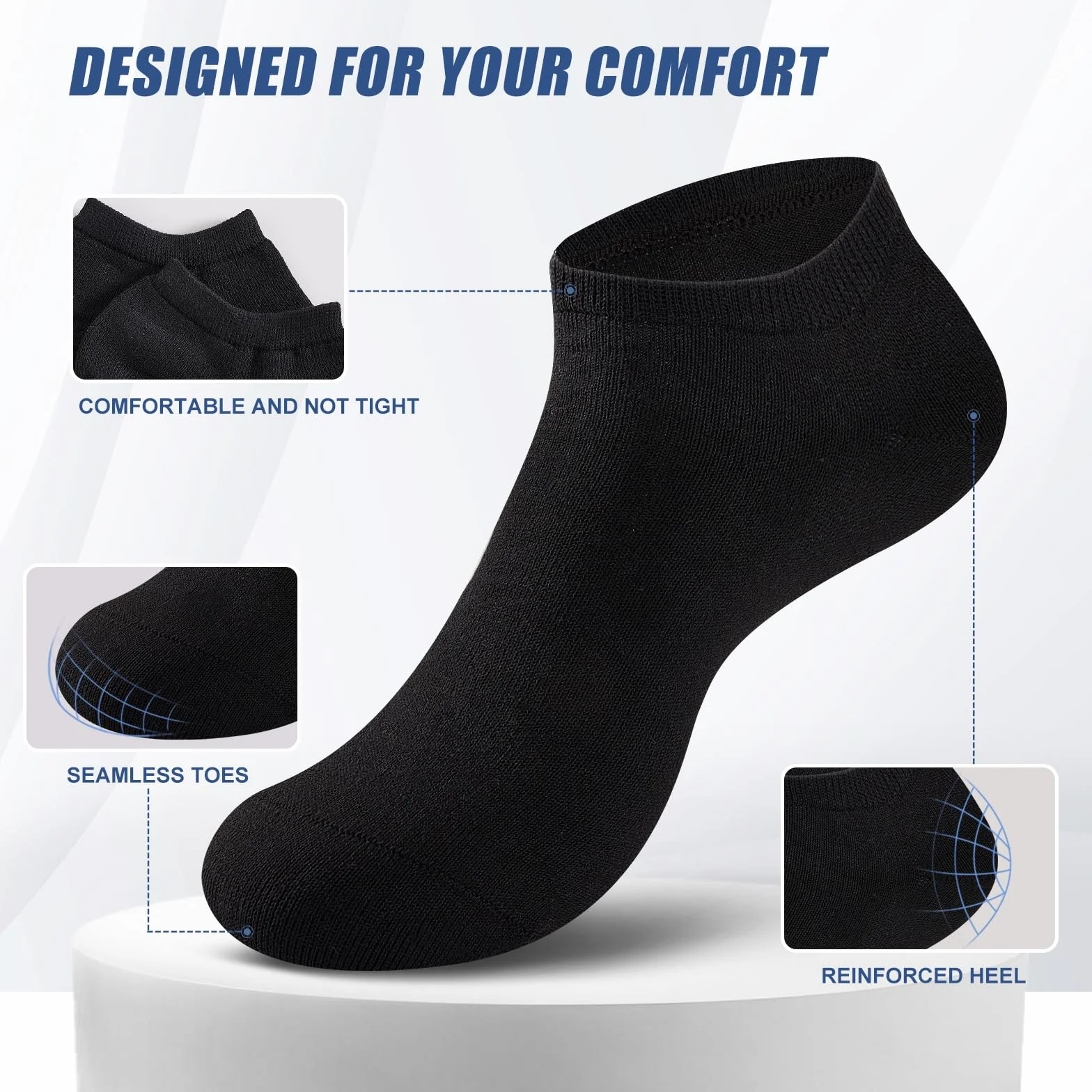 SockWaddles 10 Pares Calcetines Tobilleros Hombre Mujer, Calcetines Cortos Hombre Mujer Transpirables de Algodón sin Costura con Cuerpo de Calcetín Reforzado