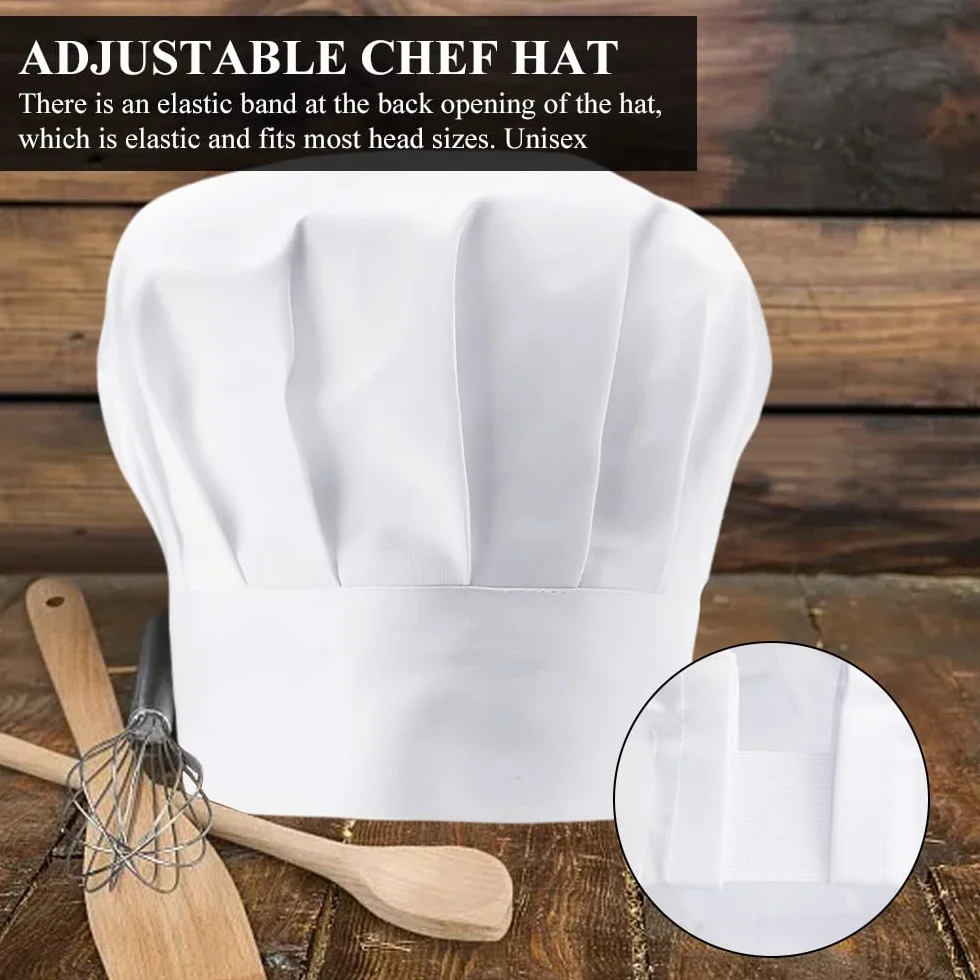 KBNIAN Gorro Cocinero, 2 Piezas de Gorro de Chef Ajustable con Goma Elástica Sombrero de Chef de Algodón Sombrero de Cocinero Gorro de Panadero Gorro para Cocina Restaurante Hotel (Blanco)