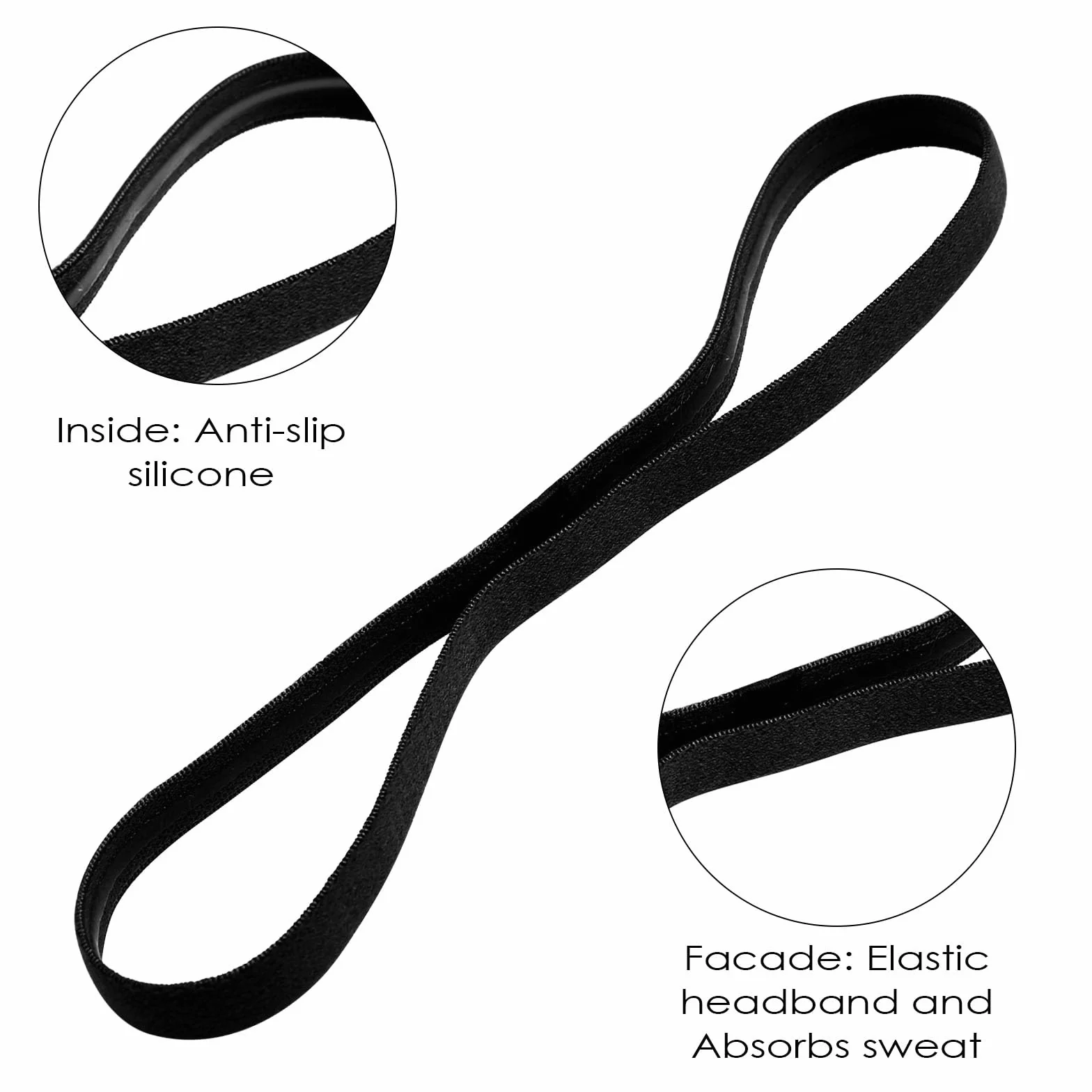 Chiluxendo 10 Piezas Cinta Pelo Deporte, Diadema Deportiva Elásticas Antideslizante, Diademas Deportivas, Cintas Headbands Banda, Bandas Hombre Mujer, para Yoga, Fitness, Correr, Ciclismo(Negro)