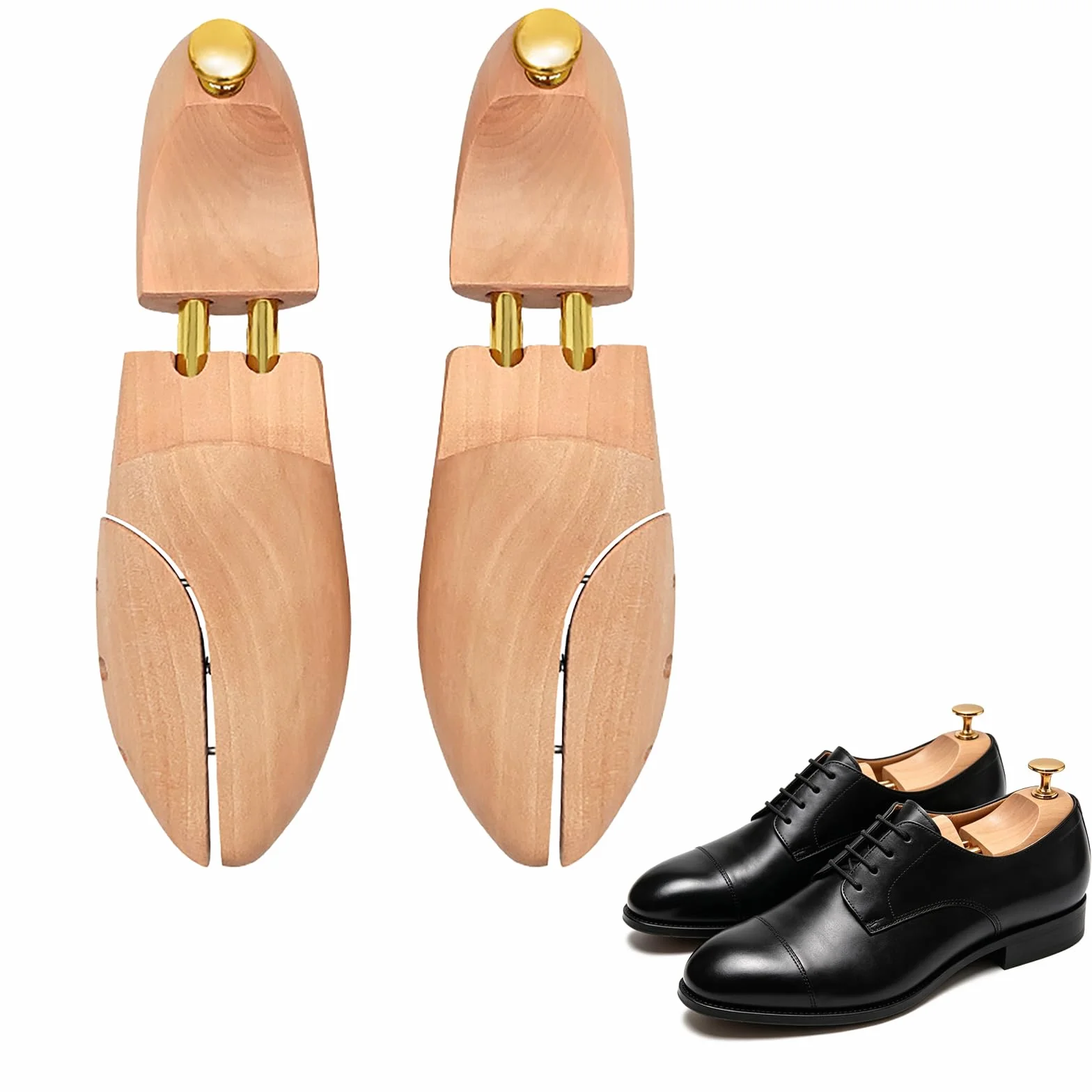 Hormas para Zapatos de Madera Hombre Mujer, Horma Zapatos Ajustable Ensanchador y Moldeador de Calzado, Shoe Tree de Cedro con Calzador, Mantiene Forma del Zapato, 1 Par, 41-42