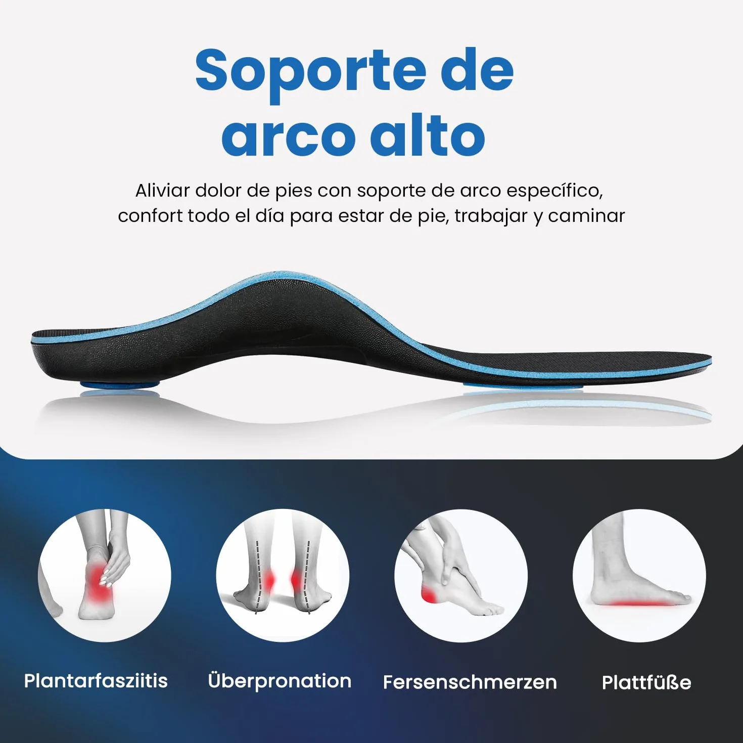 PCSsole Plantillas de soporte ortopédico para arco alto, inserto deportivo cómodo para pies planos, fascitis plantar, dolor en los pies, valgo del pie, sobrepronación para hombres y mujeres