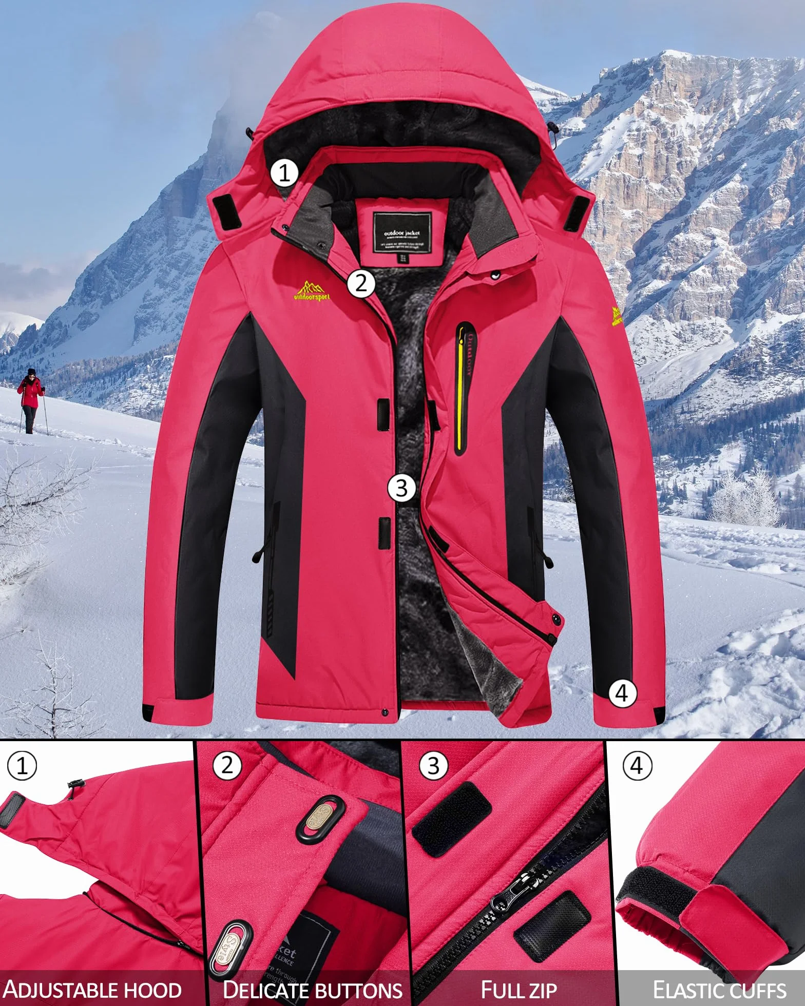 TACVASEN Chaqueta de Esquí para Mujer Chaqueta Impermeable para Senderismo al Aire Libre Chaquetas Polares de Invierno Softshell