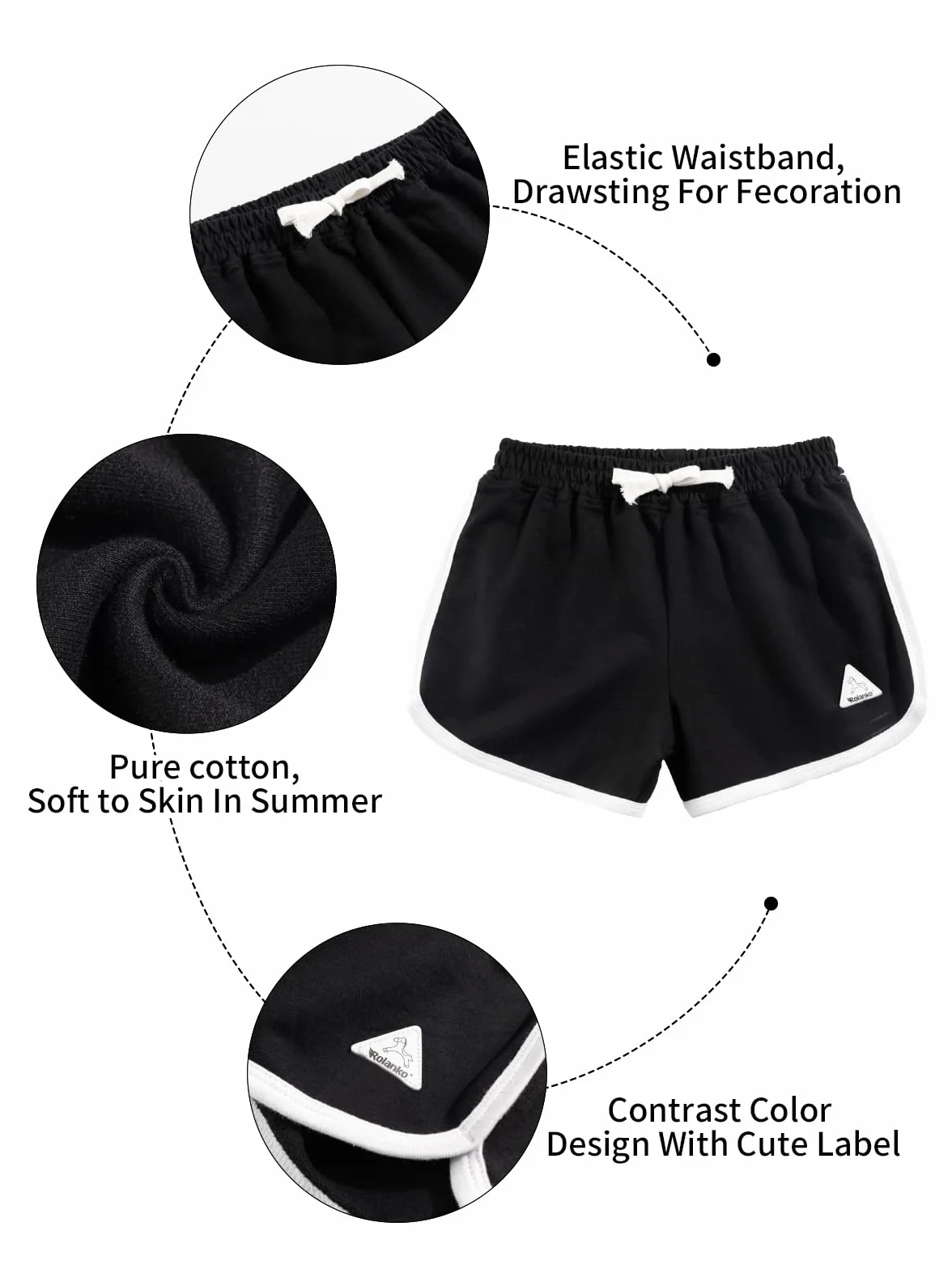 Rolanko Pantalones Cortos Niñas, Verano Algodón Deportivos Pantalón para Niños para Baile y Corree, 3 Packs