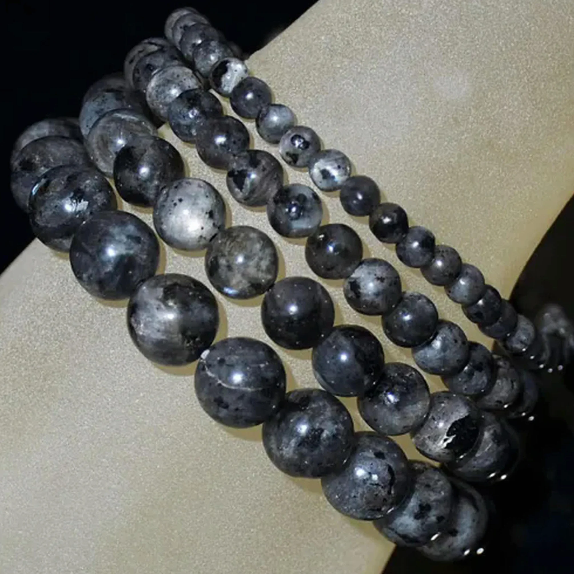 Pulsera elástica de Cuentas Redondas de Piedras Preciosas Naturales, Hecha a Mano, de 4 mm, 6 mm, 8 mm y 10 mm (7,5" - 10 mm - 31 larvikita labradorita)