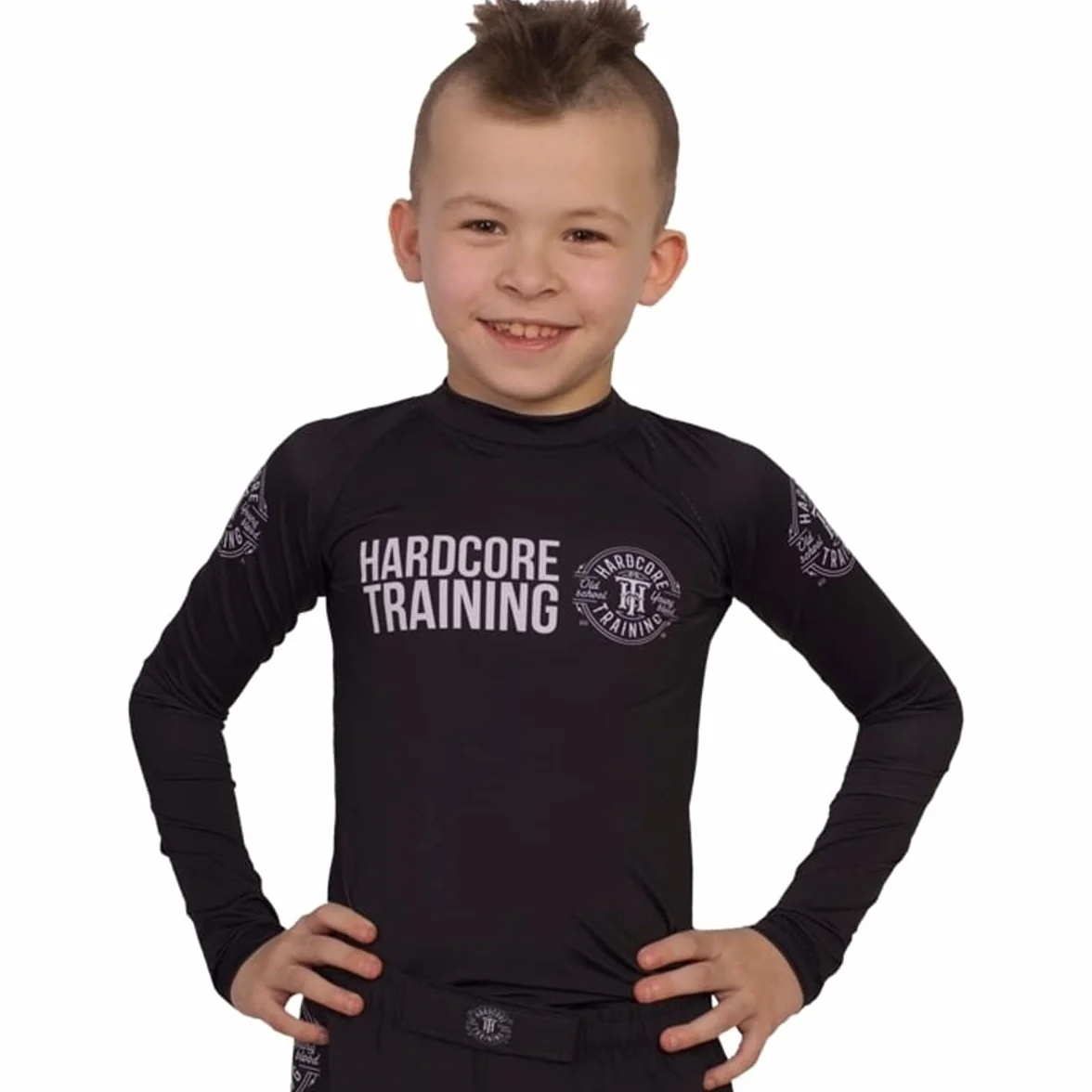 Hardcore Training Kids Rash Guard Camiseta de Compresión para Niños Unisex Manga Larga Artes Marciales BJJ Fitness Boxeo Ropa Deportiva