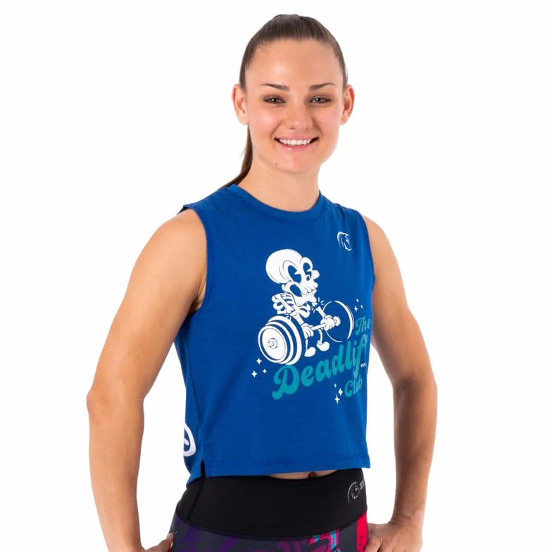 Camiseta sin Mangas Mujer Ecoactive WOD Tank Deadlift Club Royal Blue/Teal, Camiseta Deportiva Crop, Tejido Ecoactive, Back Loop, Costuras Planas, Correr o Cross-Training