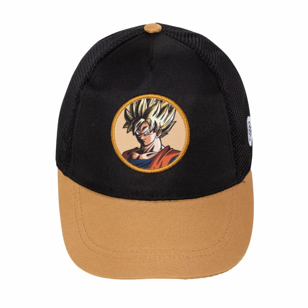 Gorra Dragon Ball Z para Niño y Juvenil, Gorra Infantil de Visera con Rejilla, Negra y Marrón, Bordados Frontal y Lateral, Talla Única 51-54 Centimetros