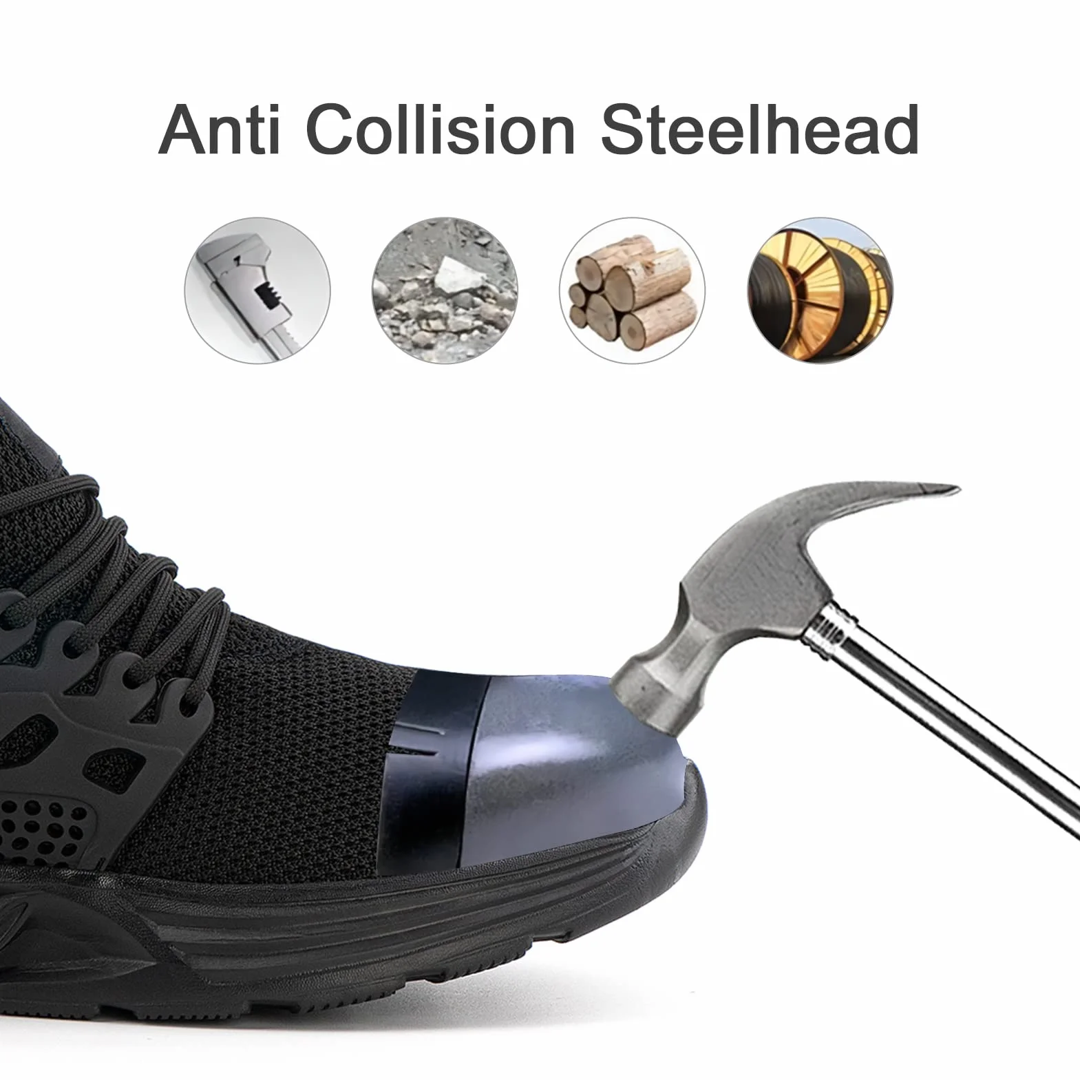 Hitmars Zapatos de Seguridad Hombre Zapatillas de Seguridad Mujer Zapatillas de Trabajo Punta de Acero Safety Shoes Calzado de Seguridad Ligero Negro EU 37