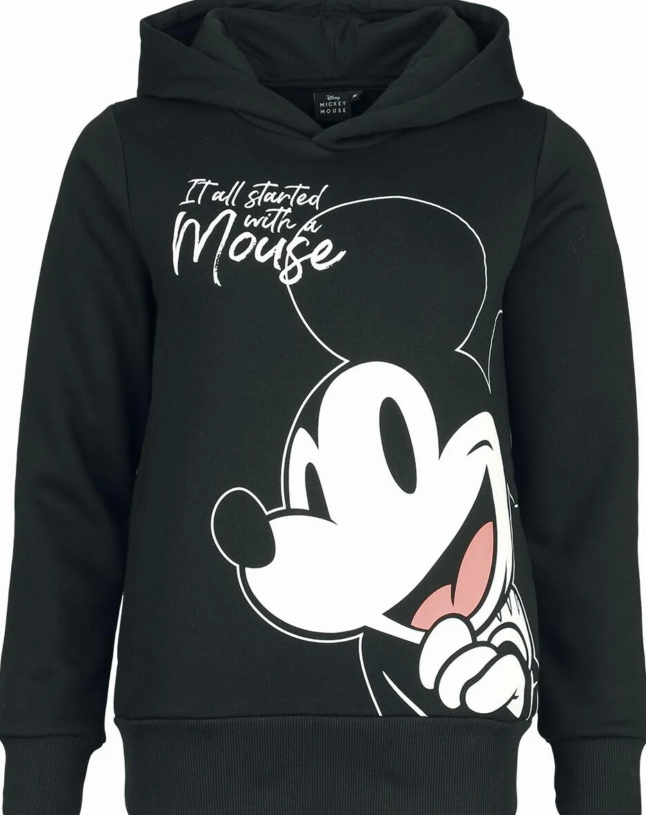 Mickey Mouse Micky & Minnie It All Started with a Mouse Mujer Sudadera con Capucha Negro Regular