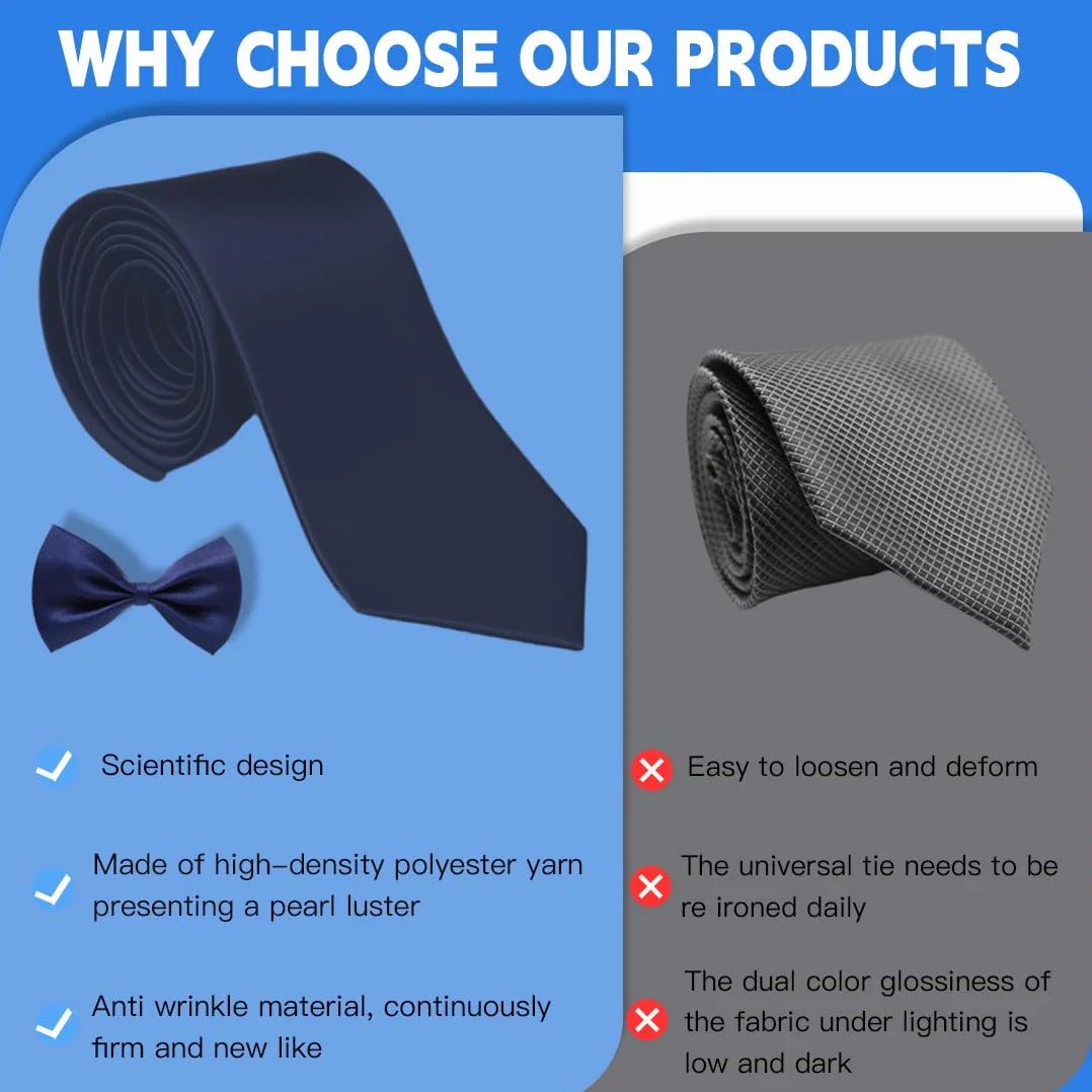 Pajarita Infantil, Corbata para Niños, Pajarita y Corbata Pre-Atada Ajustables de Seda para Graduaciones y Bodas,¡Ideal para cualquier ocasión especial,Azul Marino