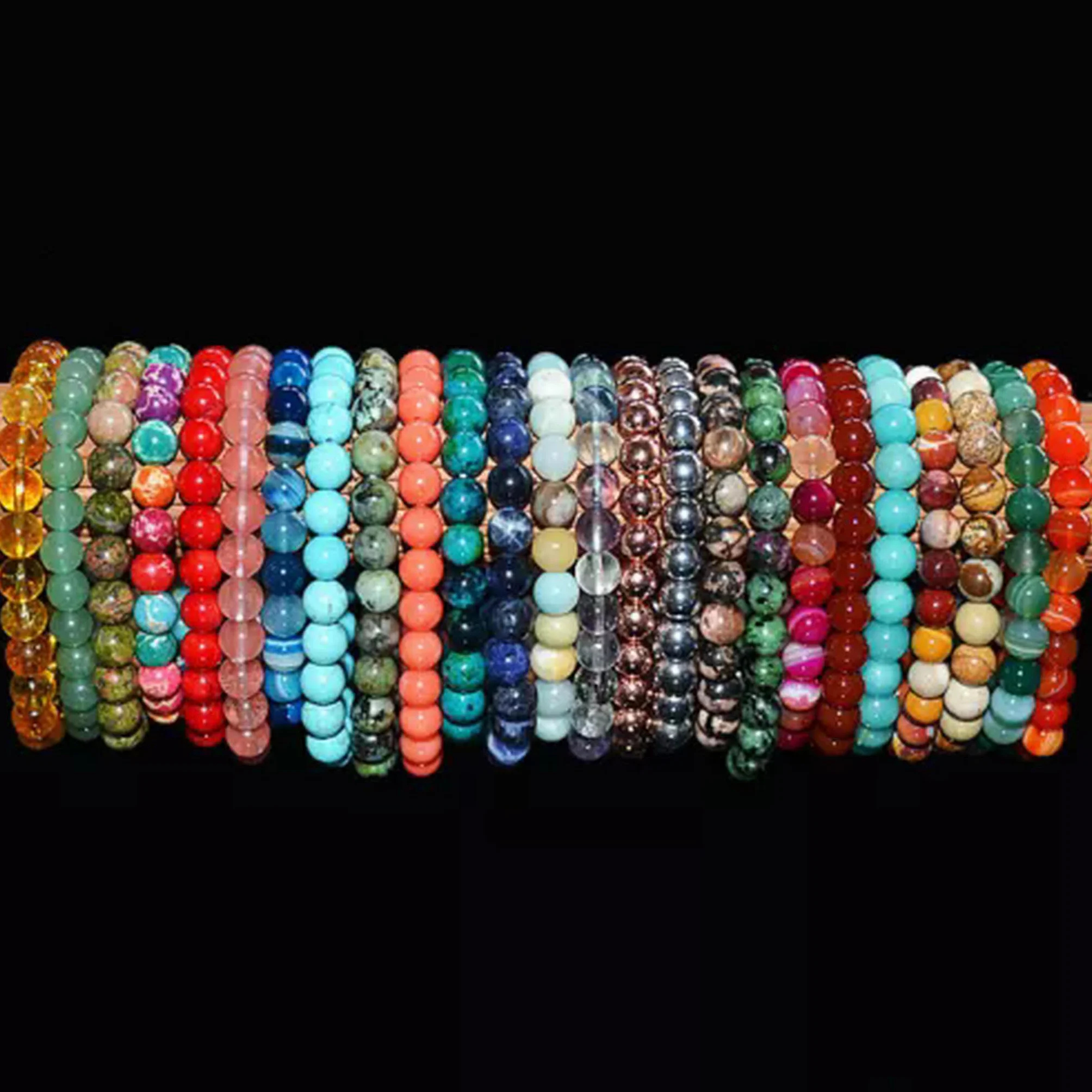 Pulsera elástica de Cuentas Redondas de Piedras Preciosas Naturales, Hecha a Mano, de 4 mm, 6 mm, 8 mm y 10 mm (7,5" - 10 mm - 31 larvikita labradorita)