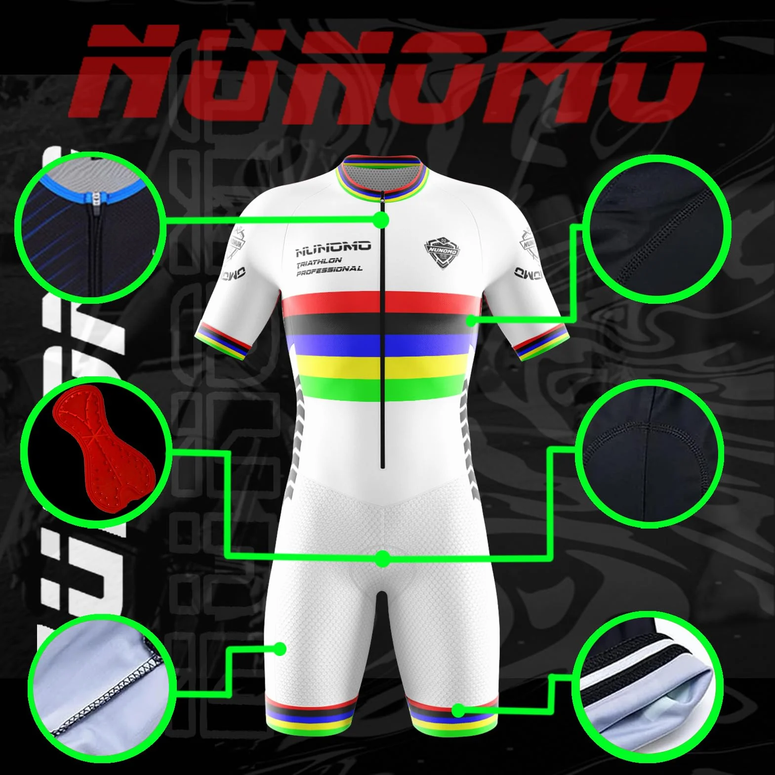 Cycling Skinsuit Triatlón for Hombres, Racing Tri Suit de Bicicletas Acolchado de Gel, MTB Mono,Secado rápido y Transpirable.Ciclismo, Carrera, natación.