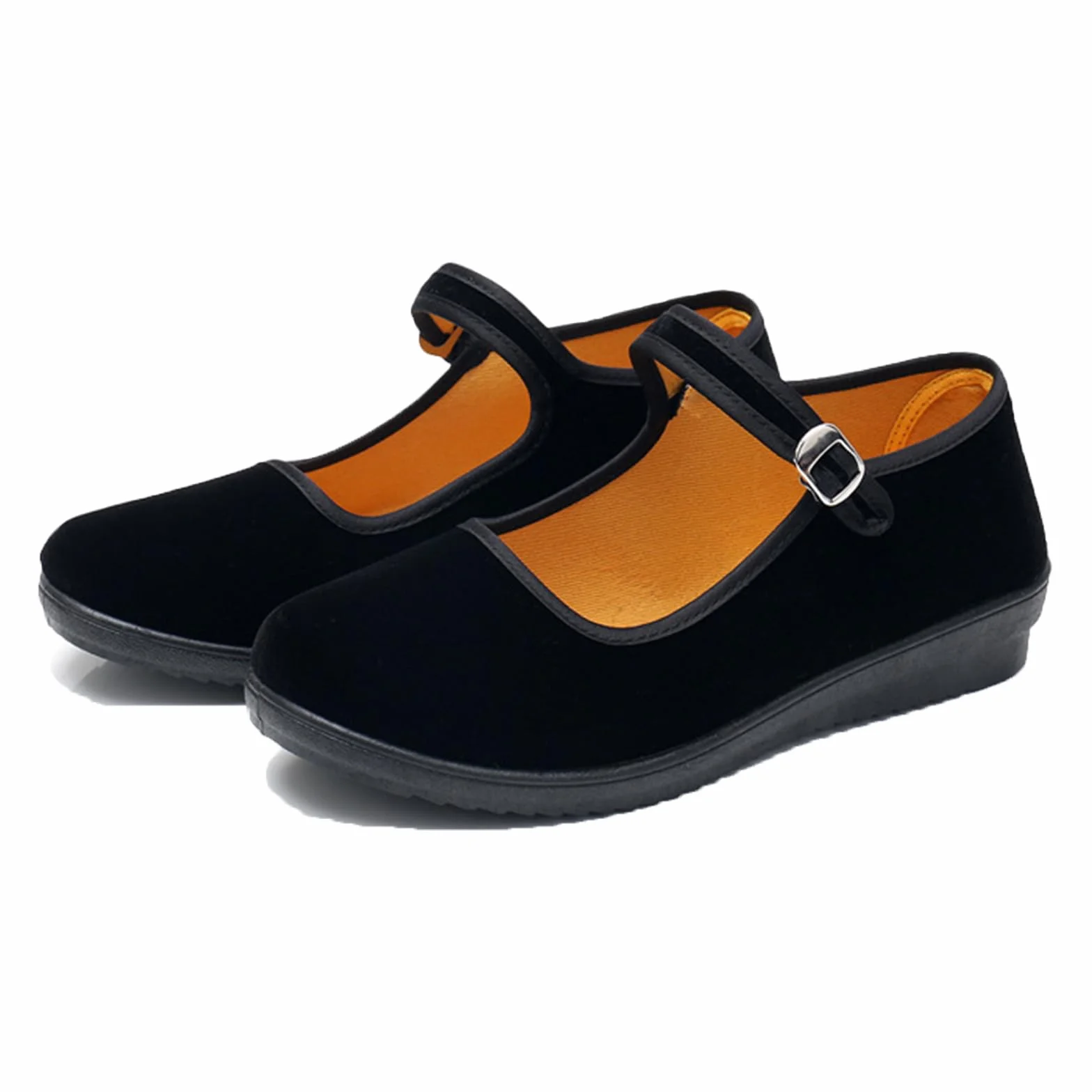 Zapatos Mary Jane de Terciopelo de Las Mujeres Algodón Negro Antigua Pekín Pisos de Tela Ejercicio Zapatos de Baile