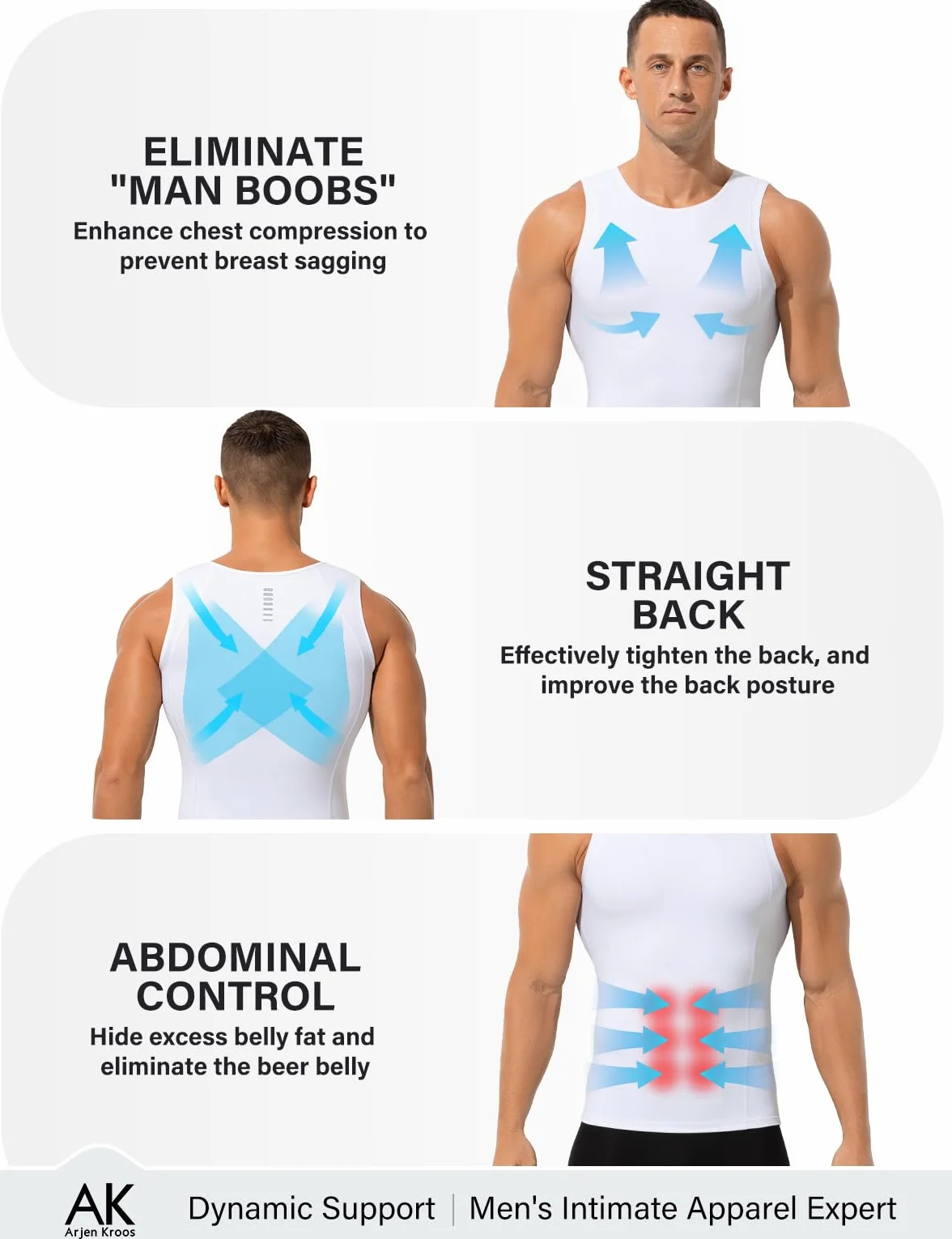 Arjen Kroos Camiseta Compresión Hombre Chaleco Moldeador para Control Abdomen y Pecho, Faja Reductora para Hombre Body Shaper Tirantes sin Mangas