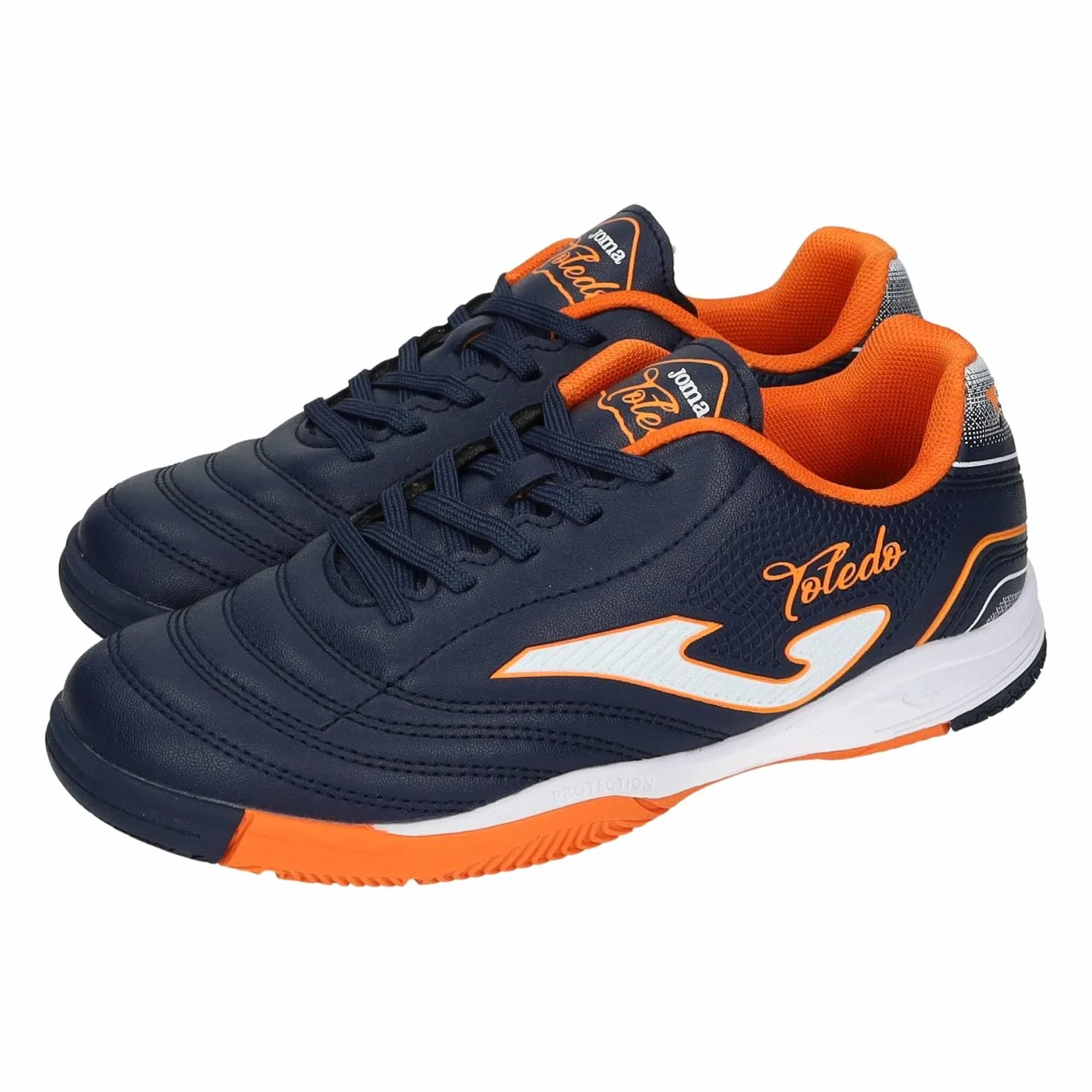 Joma TOJW2503INE Calzado fútbol Sala Indoor Azul Marino y Naranja, Ligera, Suela Durability, Plantilla extraíble y Antideslizante NIÑO Deportivos