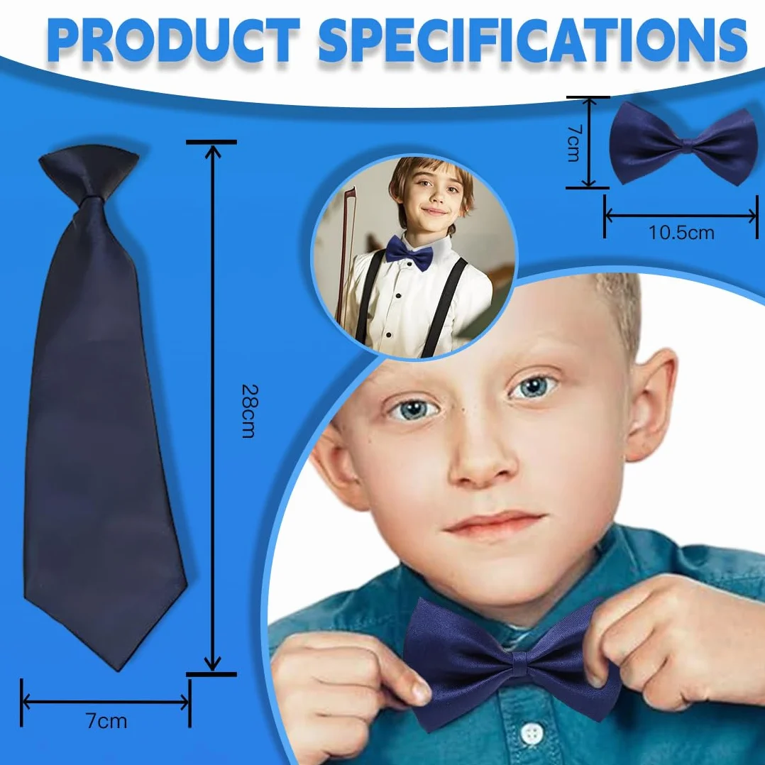 Pajarita Infantil, Corbata para Niños, Pajarita y Corbata Pre-Atada Ajustables de Seda para Graduaciones y Bodas,¡Ideal para cualquier ocasión especial,Azul Marino