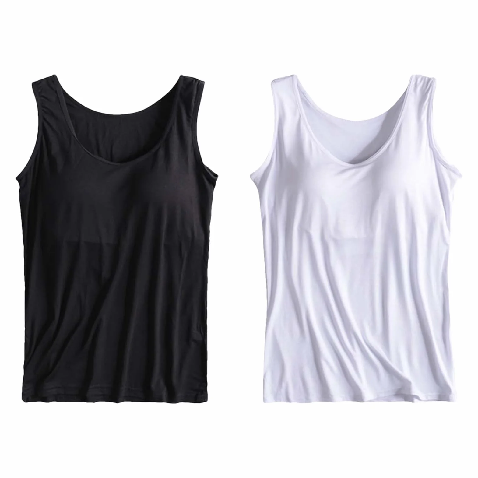 Mujer 2 Piezas Camisetas Tirantes con Sujetador Integrado Camisetas Interiores de Tirantes Anchos Elásticas