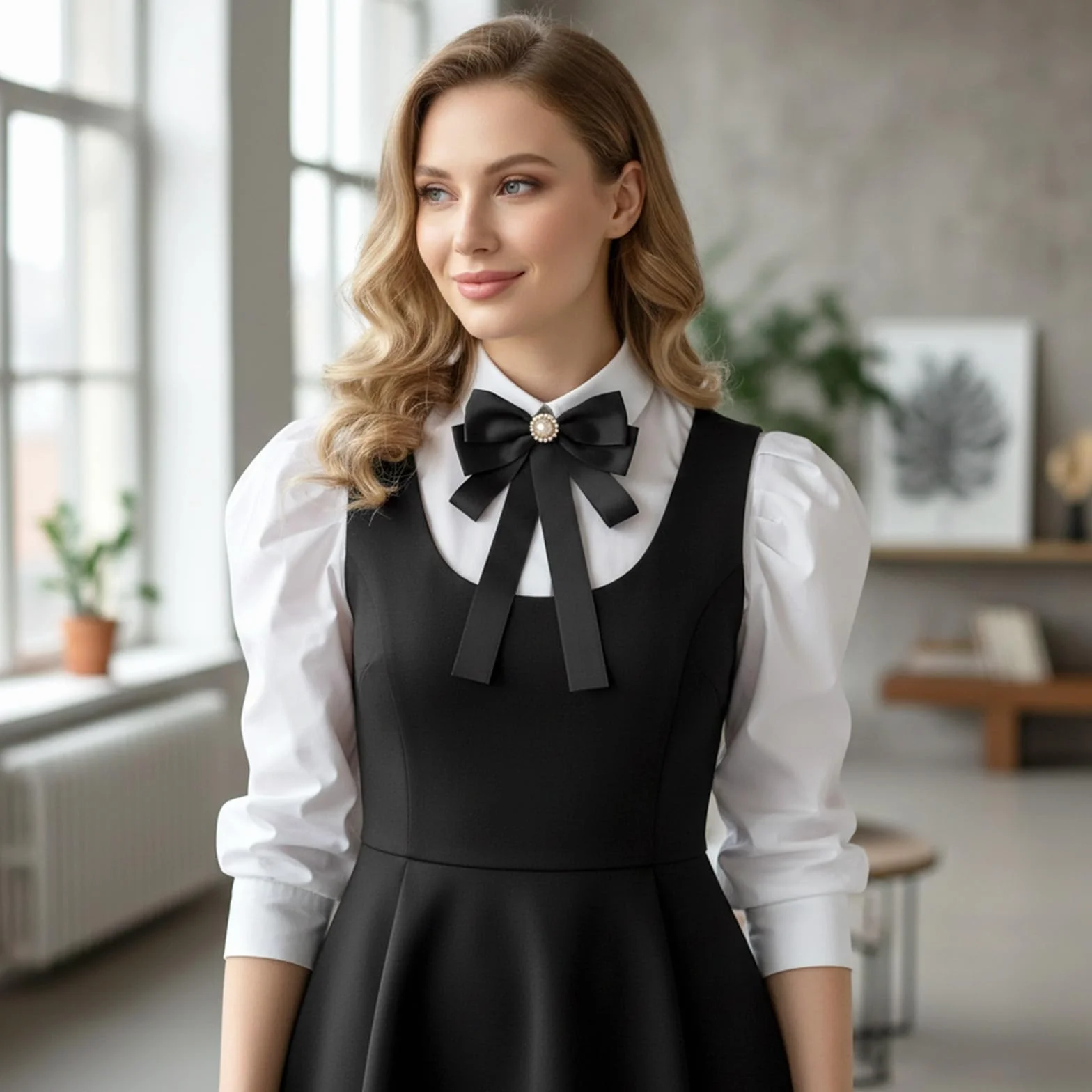 Pajarita preatada negra para mujer, pajarita con perla, elegante broche de lazo, corbata para mujer, para uniforme escolar, camiseta de fiesta, accesorios de fiesta
