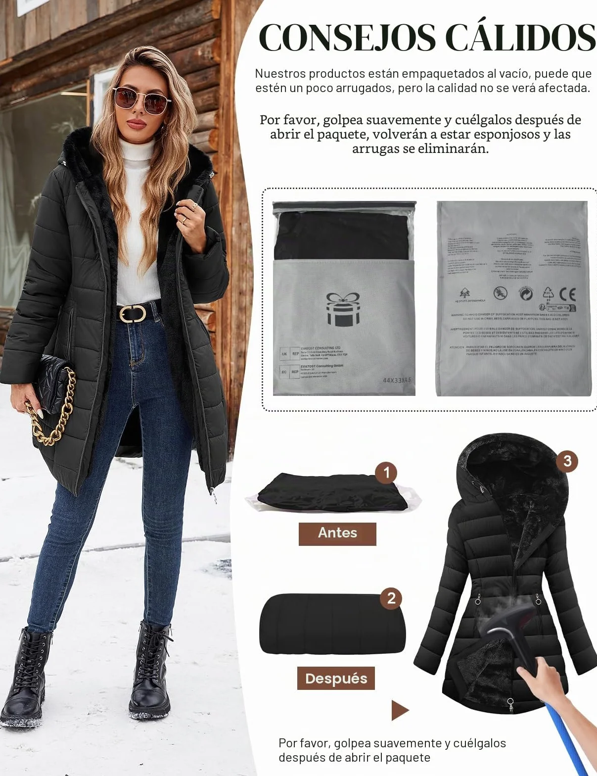 Yuson Girl Abrigo Parka Mujer Largo con Capucha Invierno Forro Polar Sherpa Chaqueta para Mujer Gruesa Abrigos de Piel Cremallera Cálido Jacket Resistente Agua Coat con Bolsillos