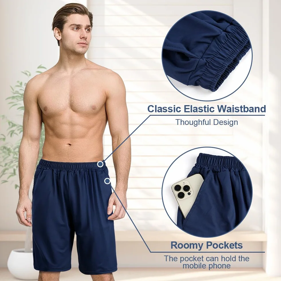 Aomig Pantalon Pijama Corto Hombre, Shorts de Pijama con Bolsillos, Pantalon Corto Casa Hombre Pantalones Cortos Verano Hombre Elástico